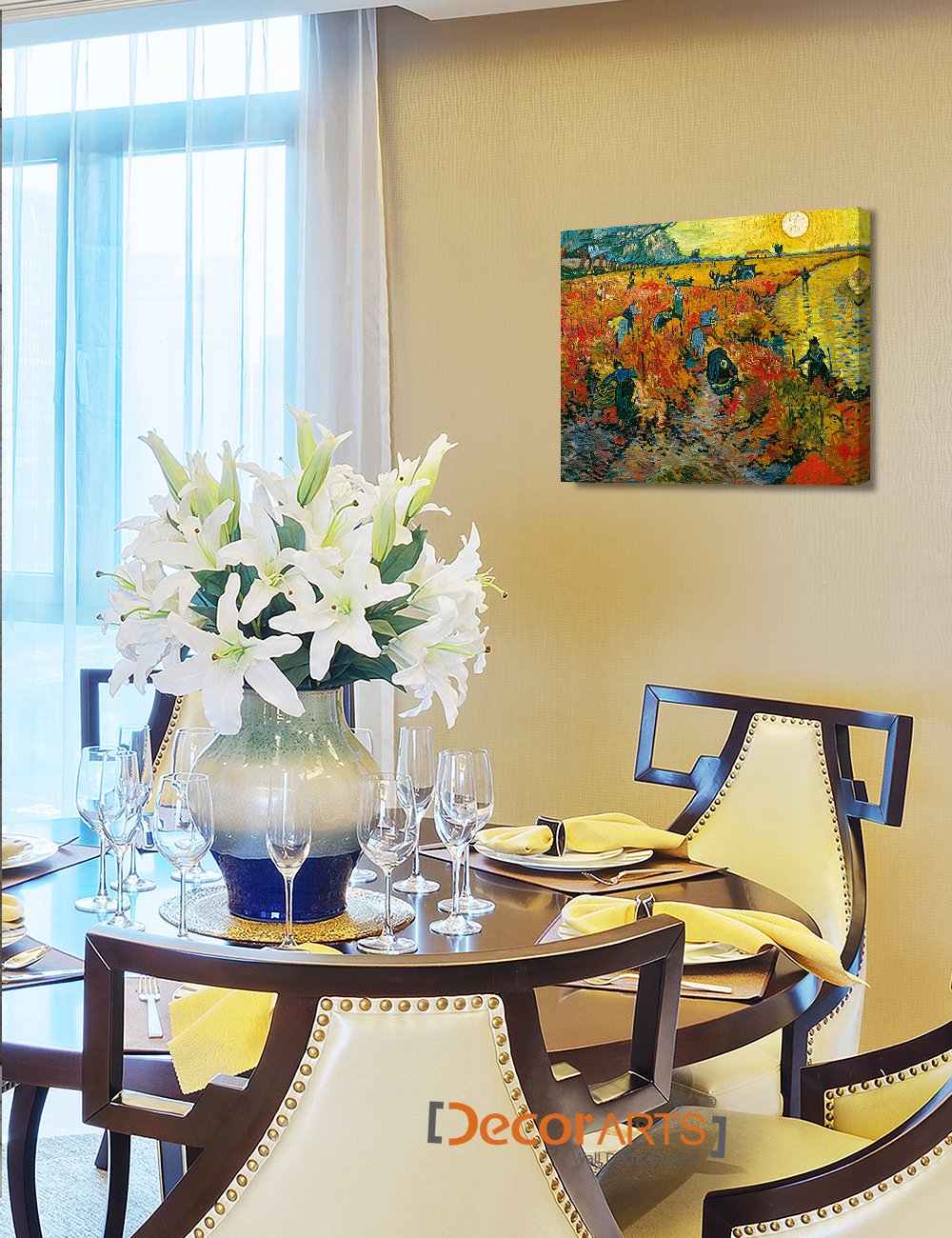 Decorarts - The Red Vineyards, Vincent Van Gogh Art Reproduction. Giclee Canvas Prints Wall Art For Home Decor 20X16, Depth 1.5