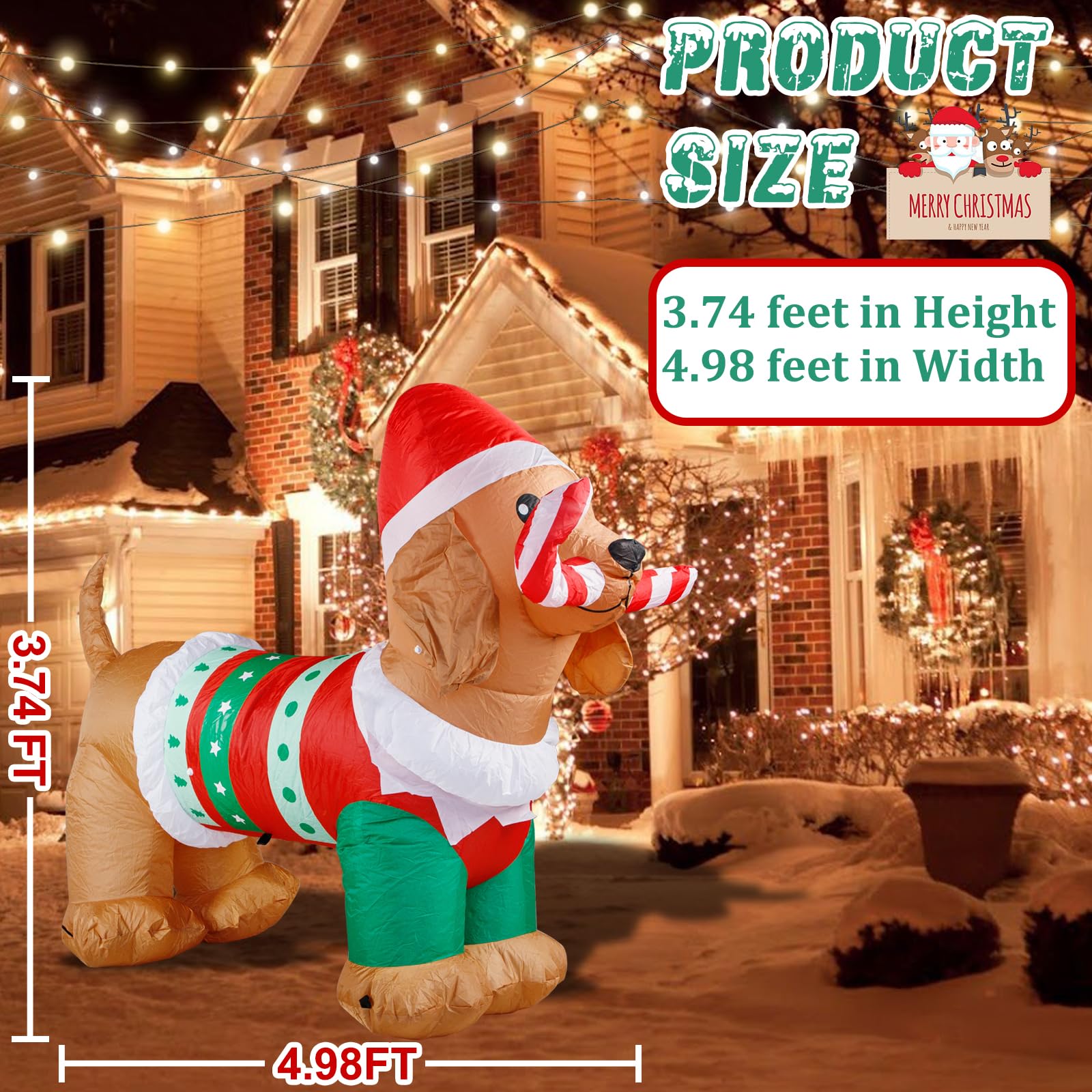 Nervure 5Ft Christmas Dog Inflatables - Outdoor Christmas Inflatable Decorations - Xmas Blow Up Yard Decorations Built-in LED Li