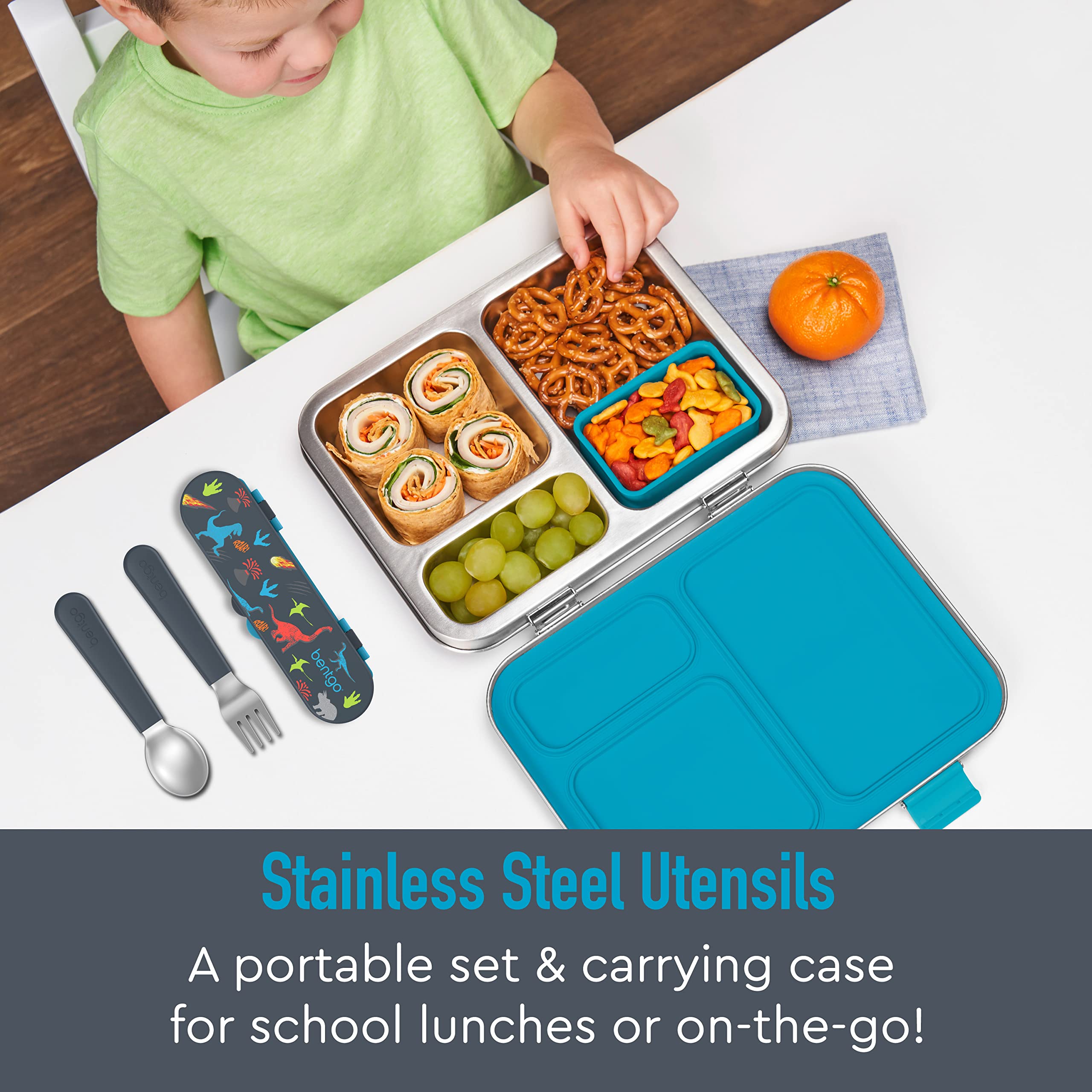Bentgo Kids Stainless Steel Utensil Set - Reusable Fork, Spoon & Storage Case - High-Grade BPA-Free Stainless Steel, Easy-Grip H