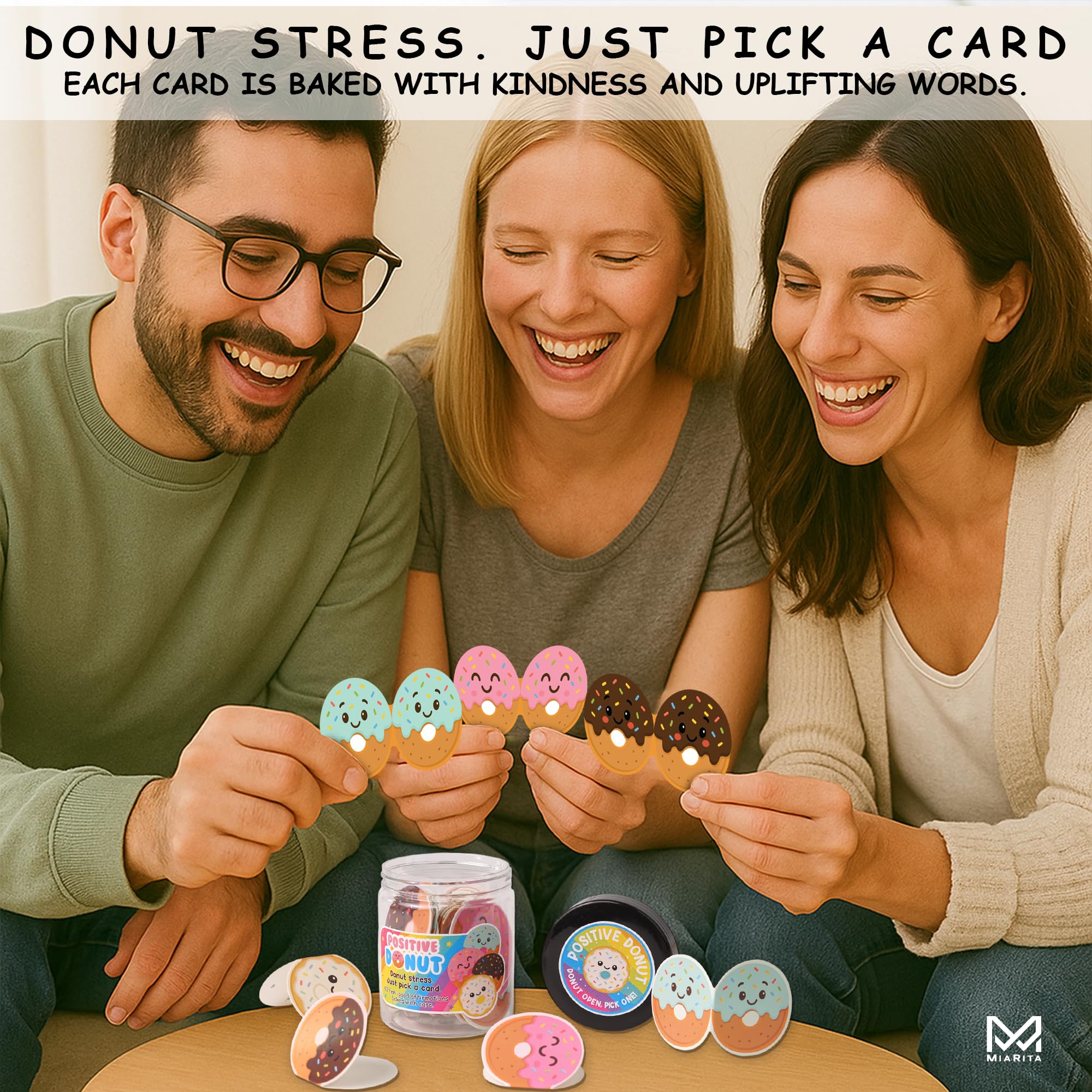Miarita Positive Donuts Jar, Emotional Inspirational Support 60 Affirmation Cards, Cheer Up Cute Donut Gifts for Teen Girls, Dau