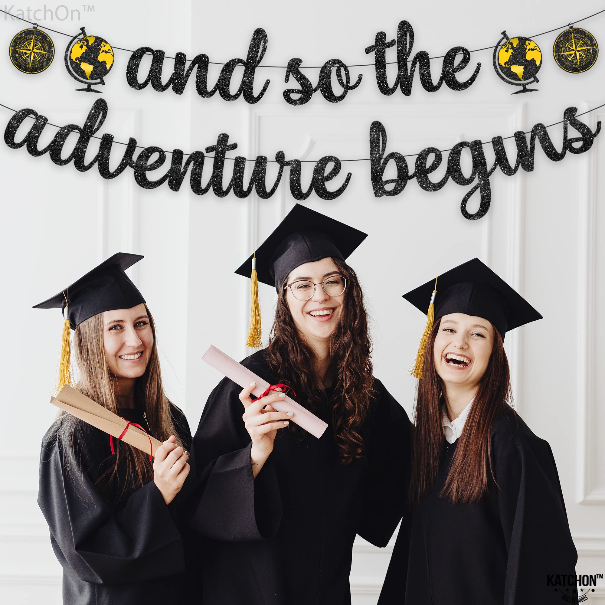 Katchon, And So The Adventure Begins Banner - Glitter, 10 Feet | Graduation Banner For Graduation Decorations Class Of 2024 | Bl