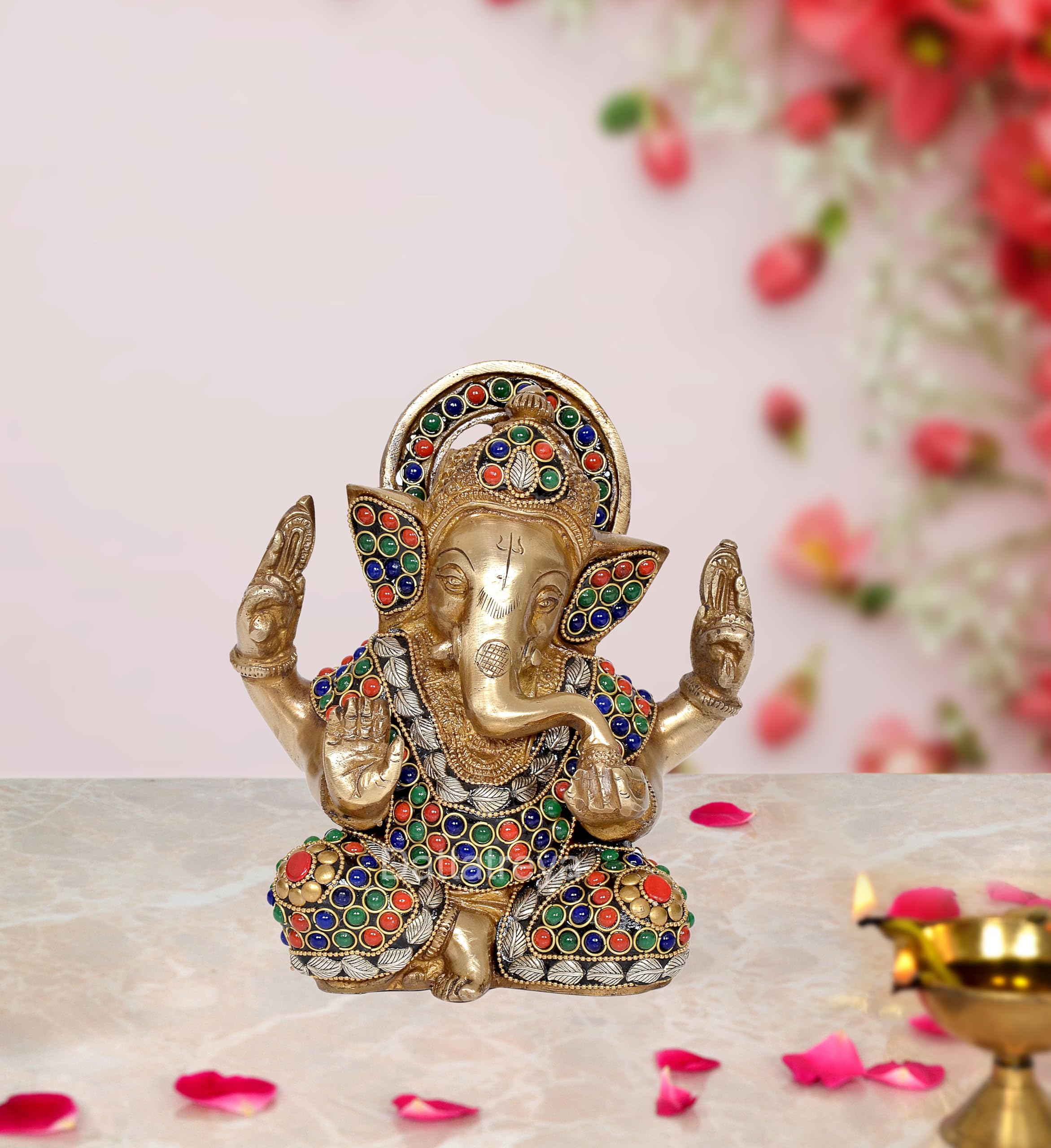 Dattatreya Brass Ganesh Statue Handcrafted Lord Ganesha Idol For Home Decor And Pooja - Hindu God Ganapati Figurine (Height 6.5 