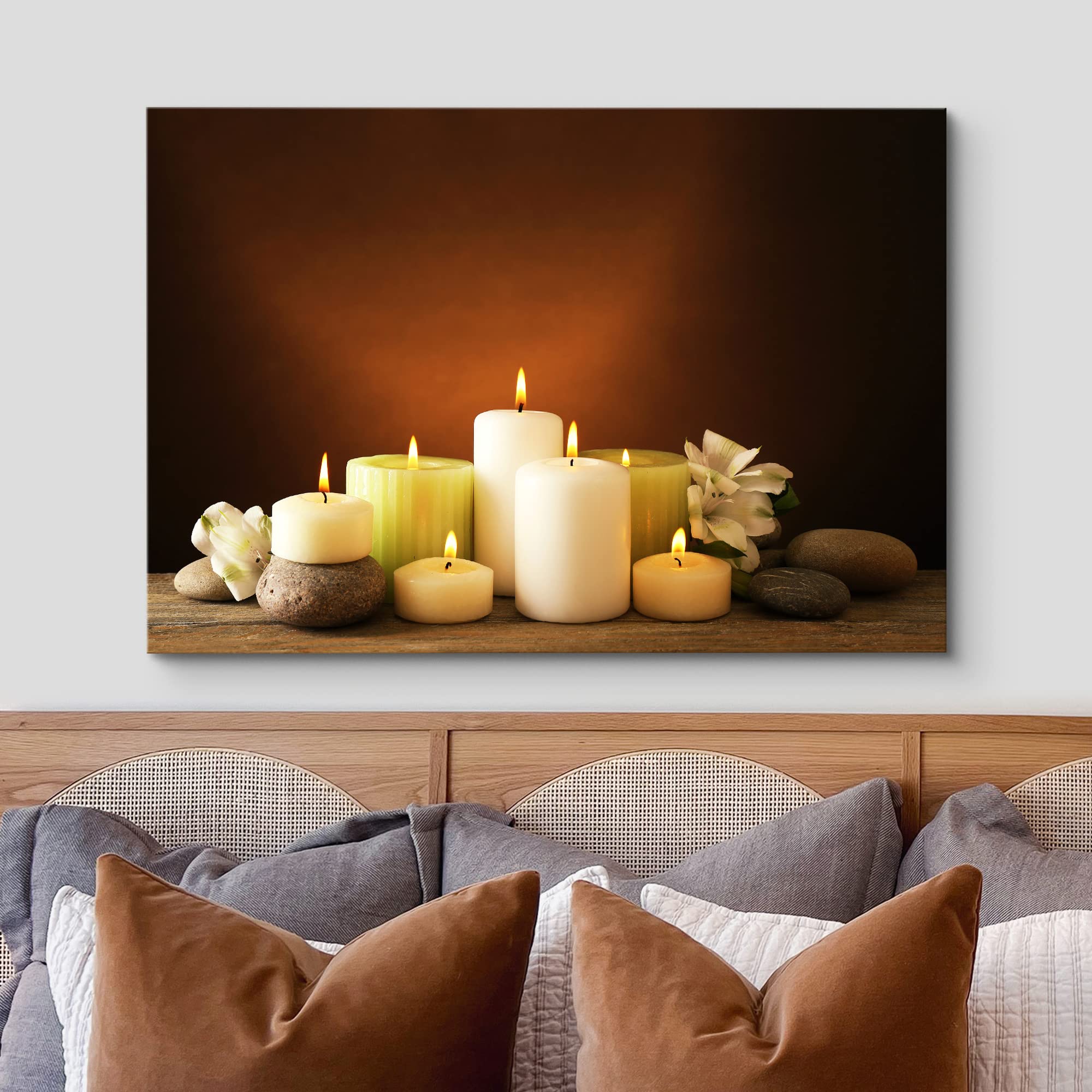 Wall26 Canvas Print Wall Art Meditation White Relaxation Candles Massage Stones Nature Wilderness Photography Realism Rustic Lan
