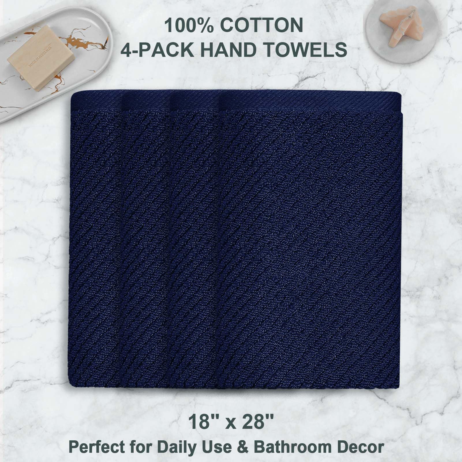 Voova & Movas Hand Towels For Bathroom Set Of 4, 18''X 28'' - 100% Cotton | Lightweight | Thick | Quick Dry | Soft | Absorbent,