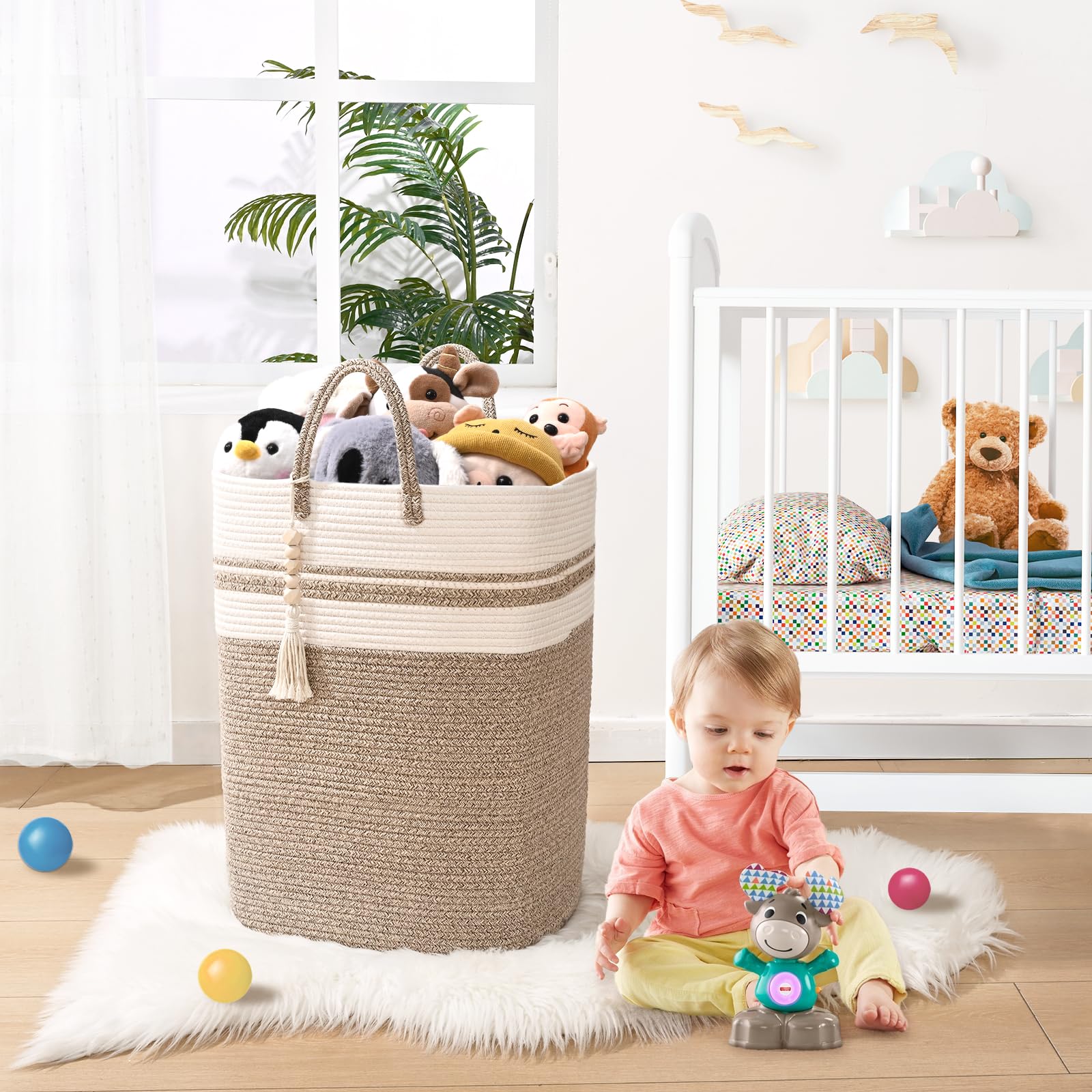 Woven Laundry Basket For Clothes, 65L Large Rectangle Laundry Hampers, Nursery Storage Basket For Toys, Tall Dirty Clothes Hampe