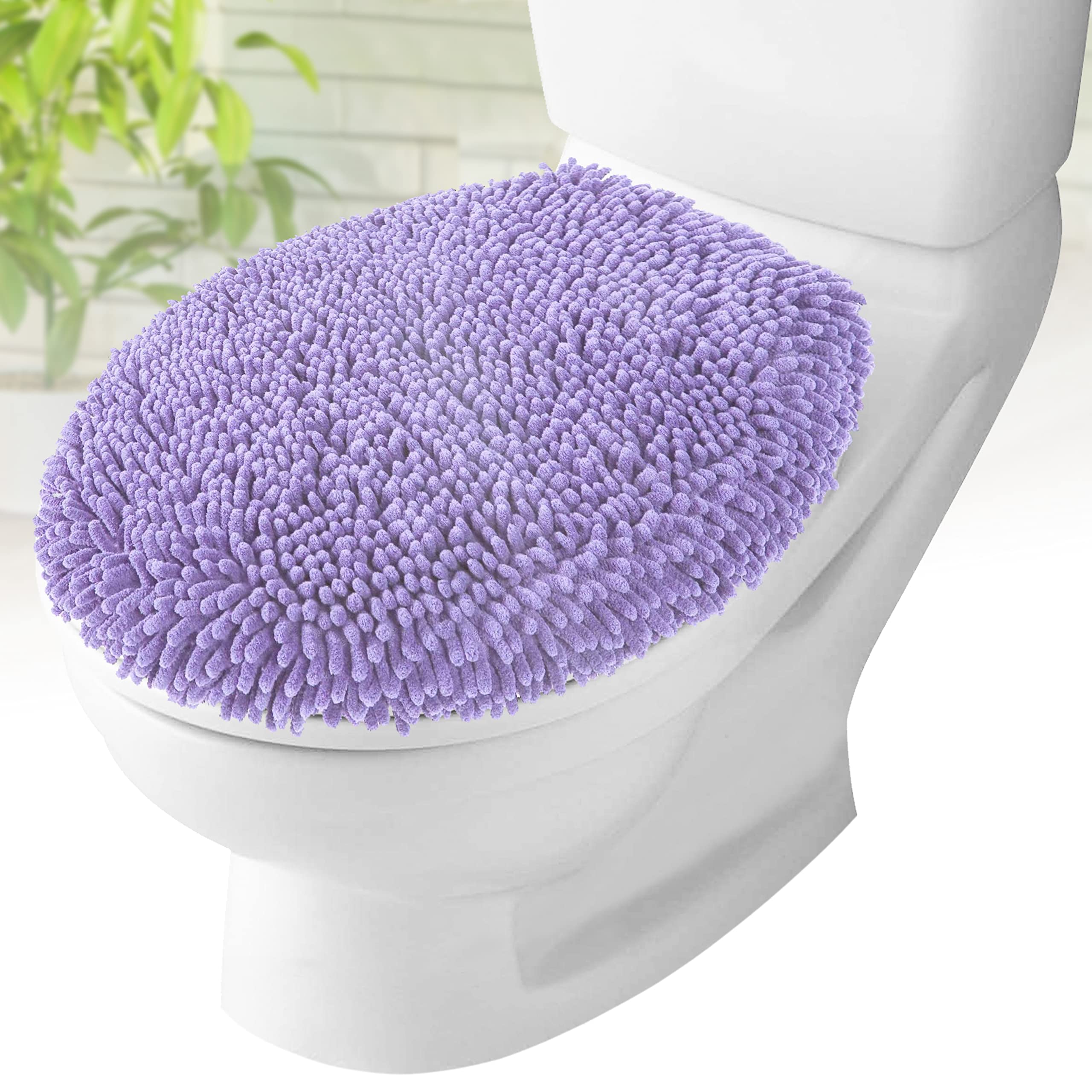 Mayshine Plush Shaggy Standard Toilet Seat Lid Cover (Lavender) | Fuzzy Chenille Microfiber, Fluffy Soft Absorbent - Machine Was