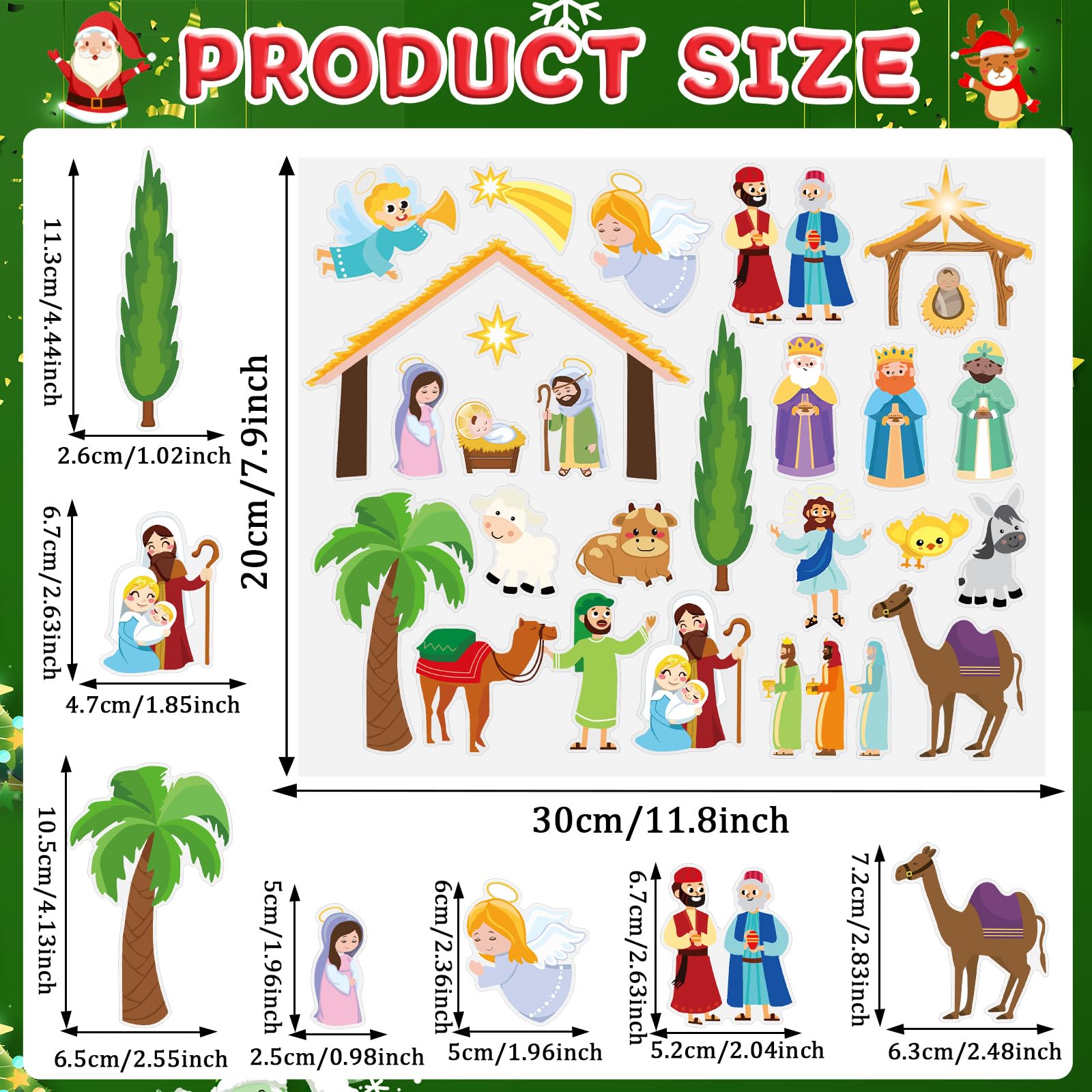 MARFOREVER 50 PCS Nativity Christmas Window Clings Stickers, Christmas Religious Gel Stickers Holy Jesus Thick Gel Clings Decals
