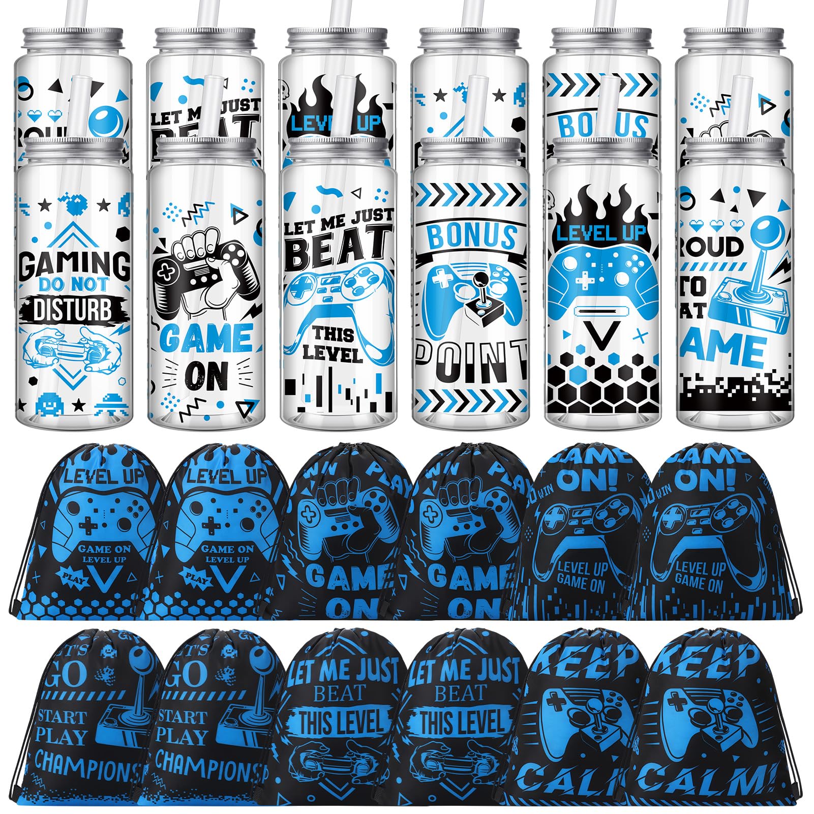 Ovveroche 24 Pcs Blue Black Video Game Party Favors Set Cups & Goodie Bags