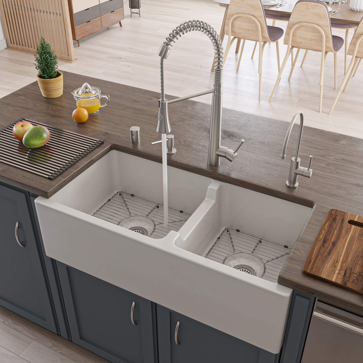 Alfi Brand Ab3618Db-W Smooth Thick Wall Fireclay Double Bowl Farm Sink, 36'', White