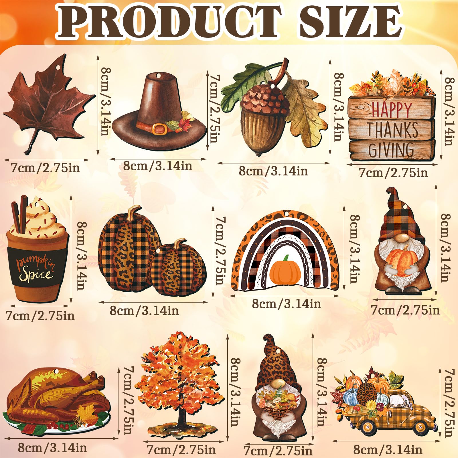 Soaoo 36 Pcs Thanksgiving Ornaments for Small Tree Thanksgiving Tree Decorations Turkey Pumpkin Fall Maple Leaves Truck Cutouts