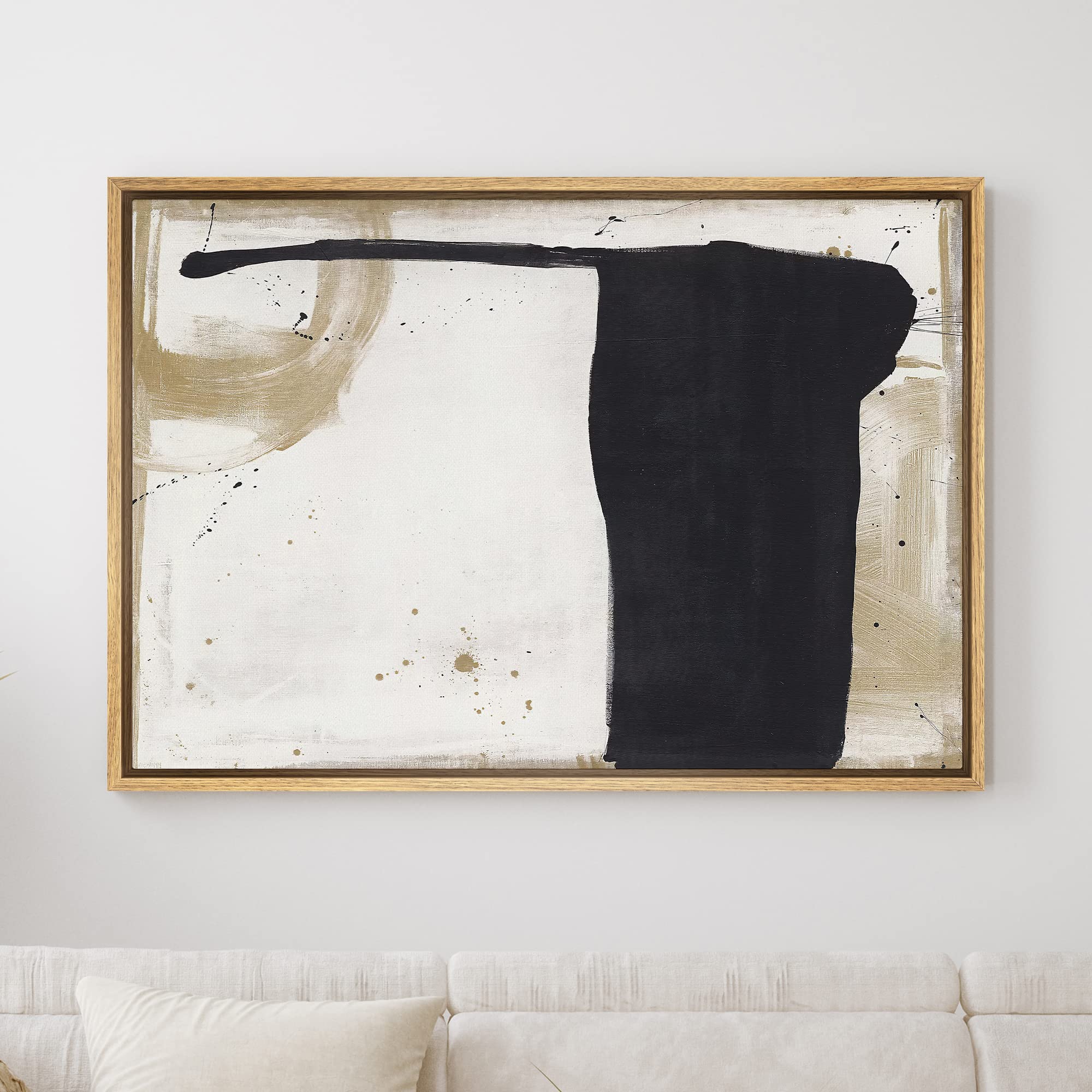 SIGNWIN Framed Canvas Print Wall Art Black Brown Paint Stroke Collage Abstract Shapes Illustrations Modern Art Decorative Contemporary Chic Minimal for Living Room  Bedroom  Office - 24''x36'' Natural