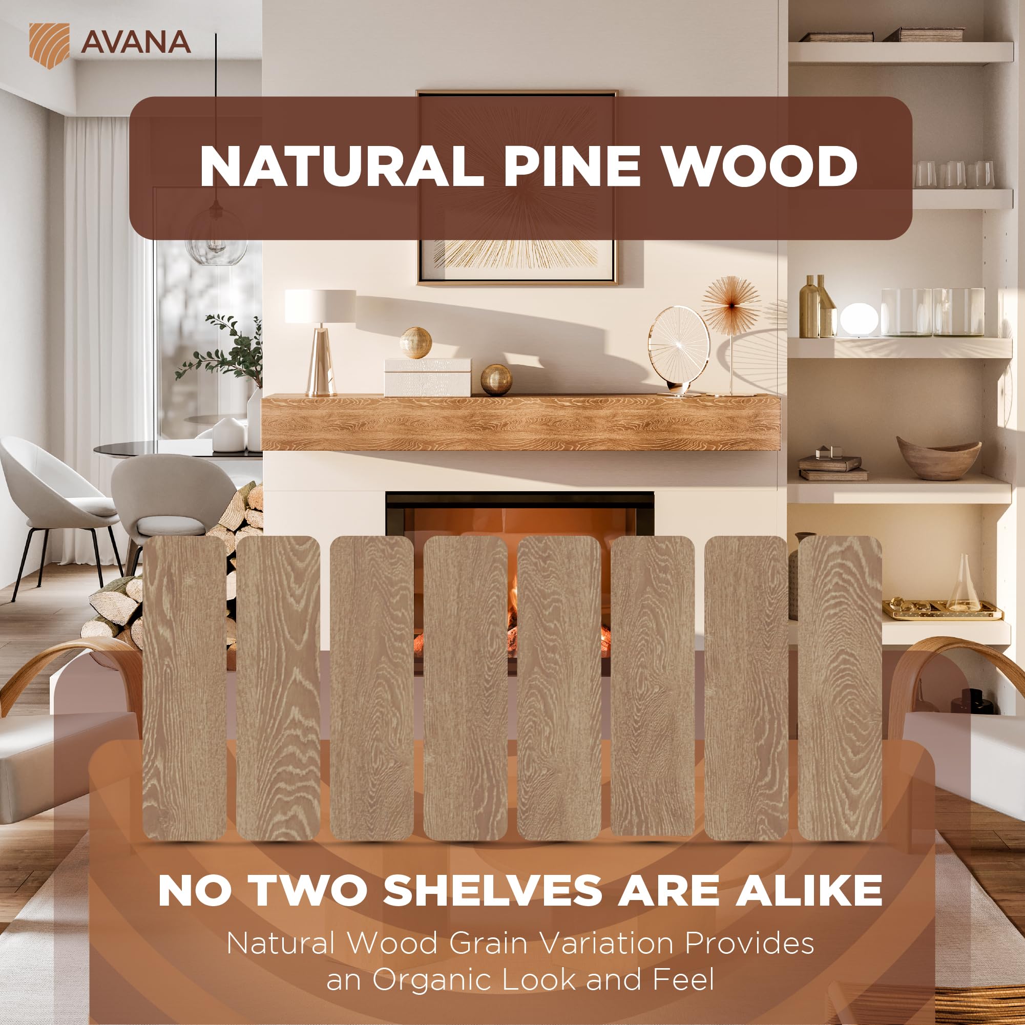 Avana Fireplace Mantel - Wall-Mounted Mantles For Over Fireplace - Farmhouse Fireplace Mantle Shelves - Handcrafted Wood Firepla