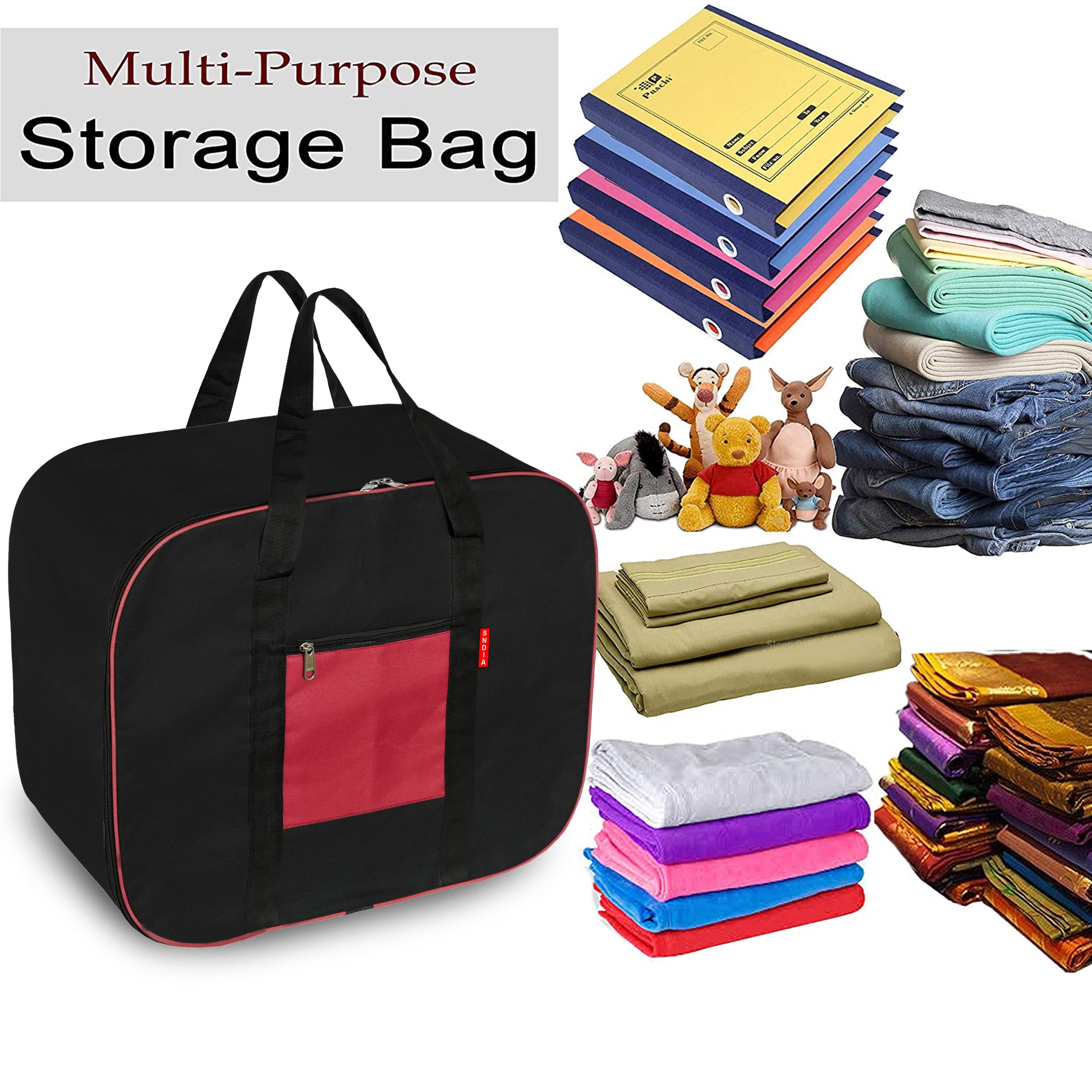 Sndia 3 Pack Nylon Big Underbed Storage Bag Moisture Proof Cloth Organiser With Zippered Closure And Handle(Blackred, 54X46X28Cm