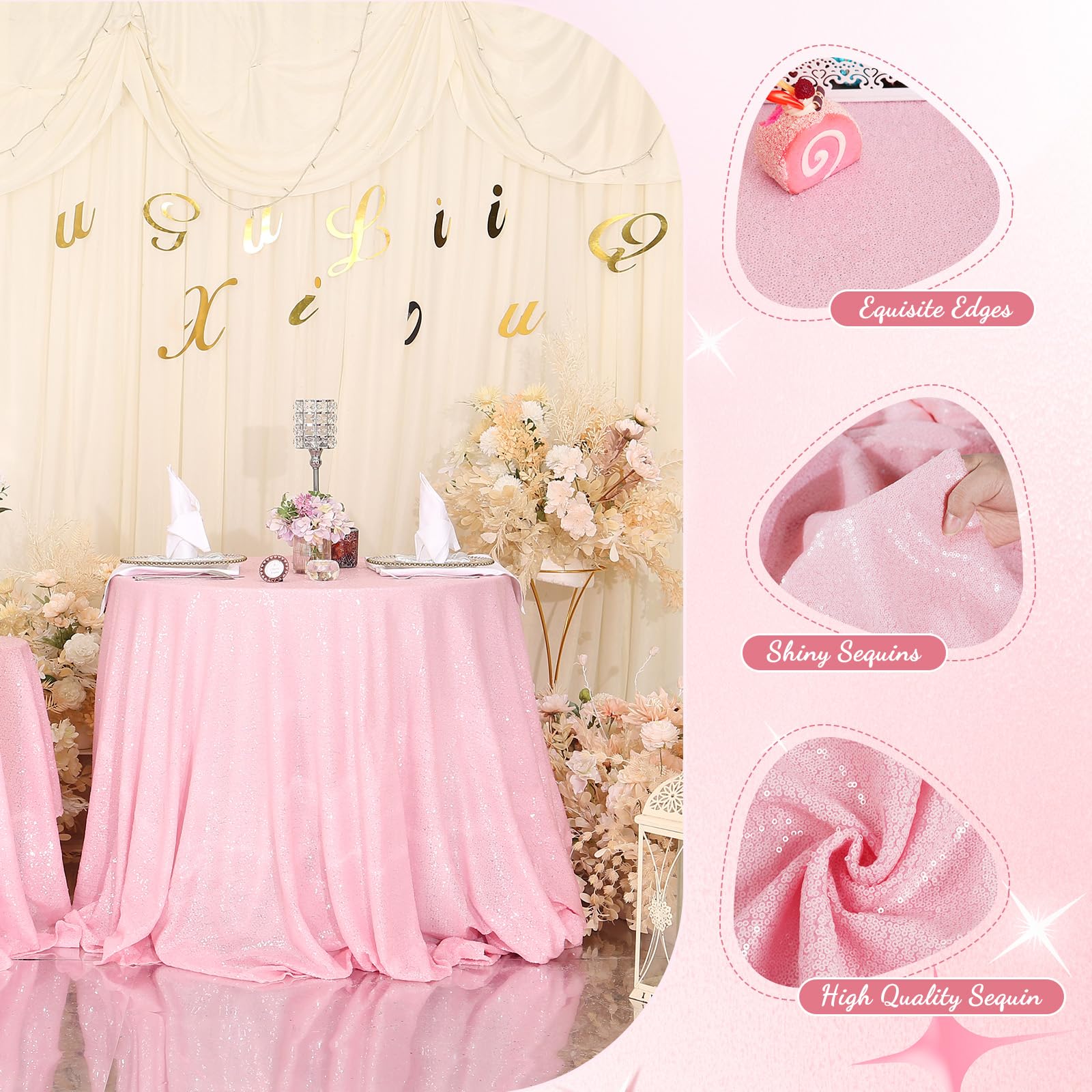 Partydelight Sequin Tablecloth, Christmas Tree Skirt, Round, 50'', Pink