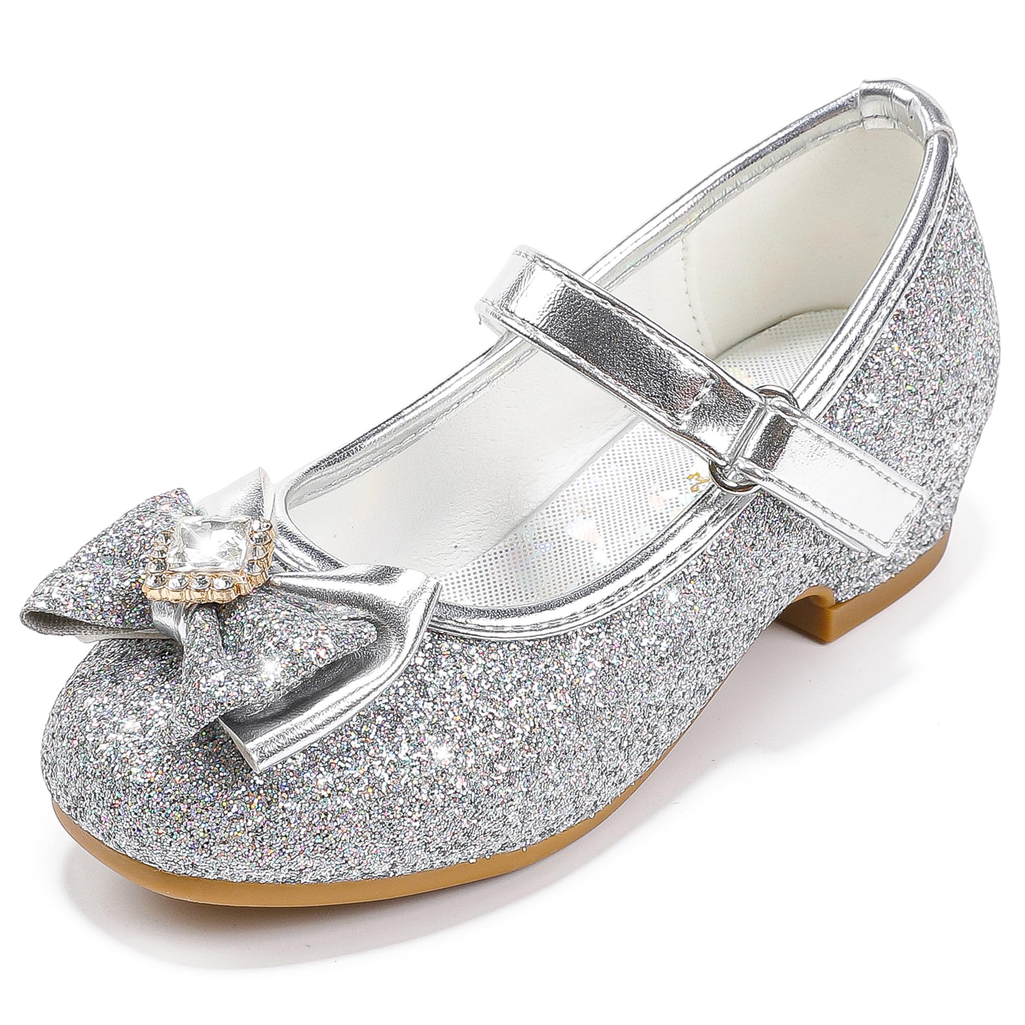 Furdeour Toddler Girl Princess Shoes For Girls Size 8 Wedding Flower Girl Party Shoes Medium High Heels Glitter Little Kids Silv