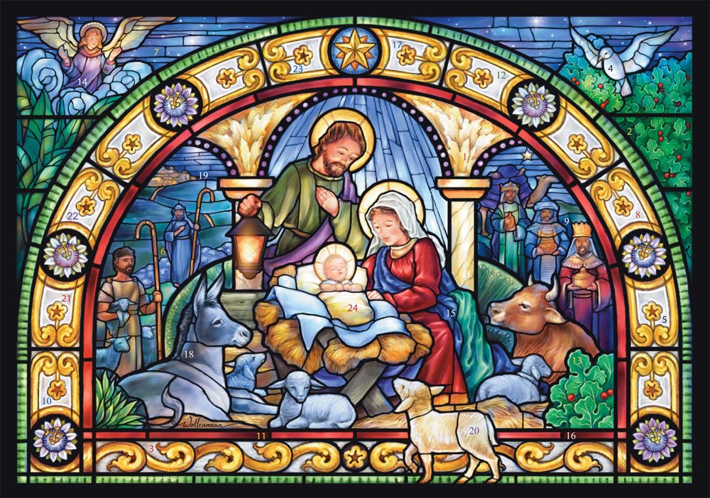 Stained Glass Holy Night Advent Calendar (Countdown to Christmas) with Nativity Bible Text by Vermont Christmas Company