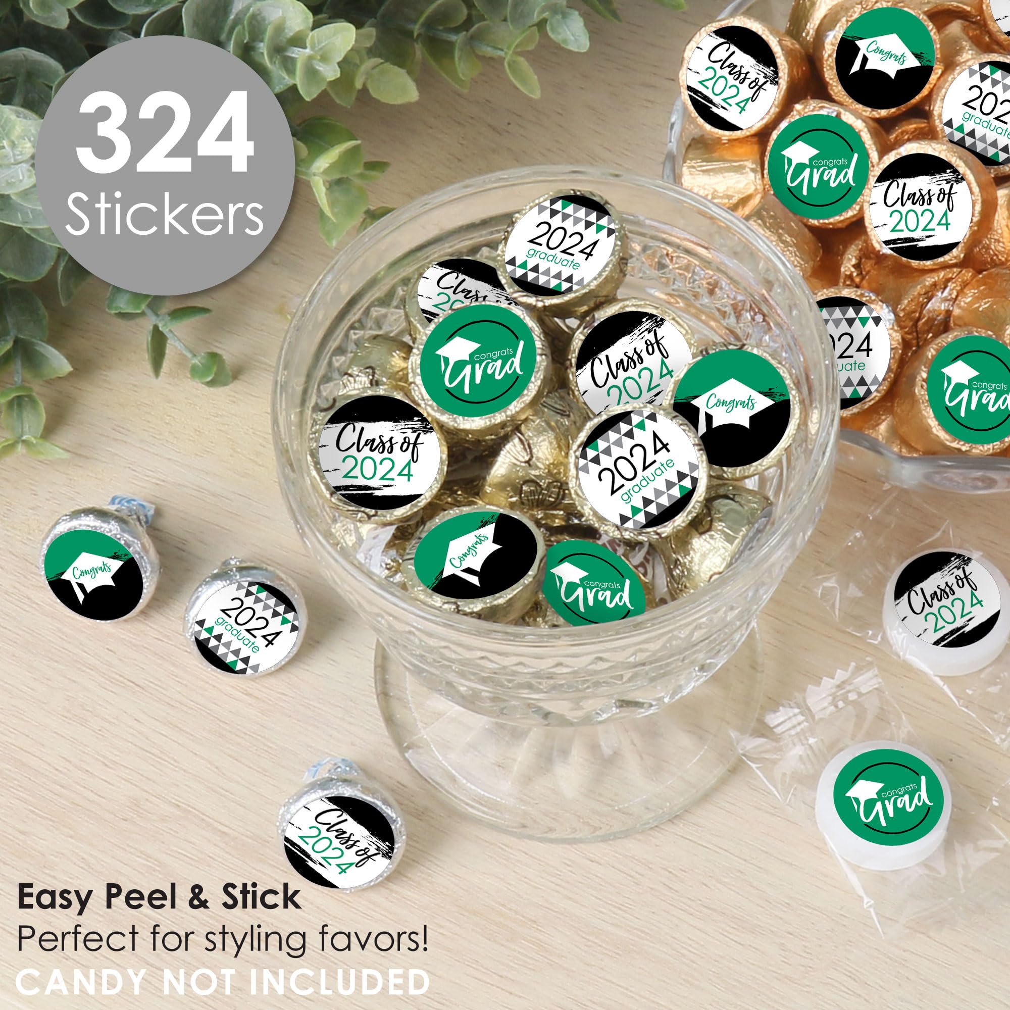 Big Dot Of Happiness Green Grad - Best Is Yet To Come - 2024 Green Graduation Party Small Round Candy Stickers - Party Favor Lab
