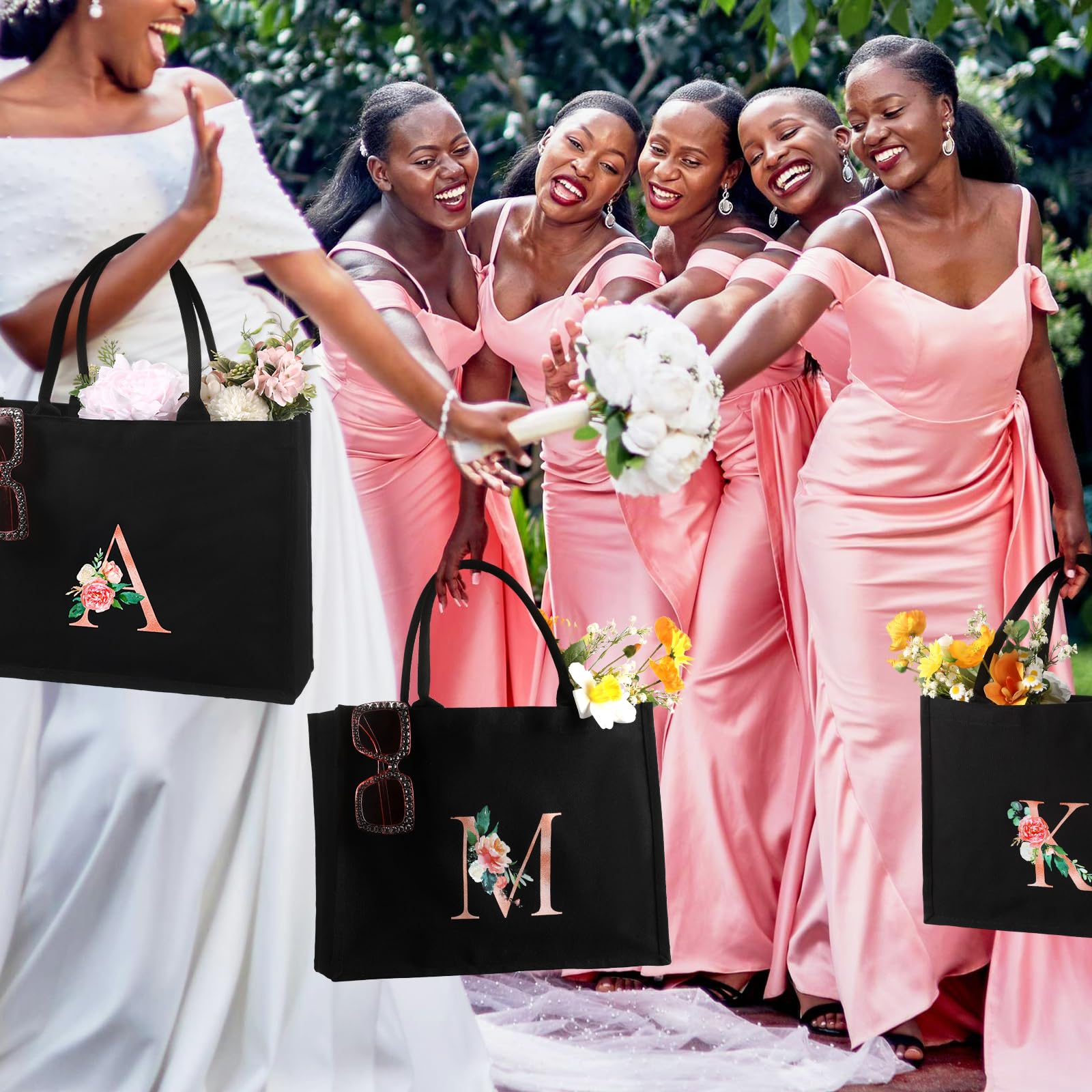 Huhumy Initial Canvas Tote Bag For Women Personalized Birthday Gift Tote Bag Makeup Bag Monogram Initial Tumbler For Women(A)