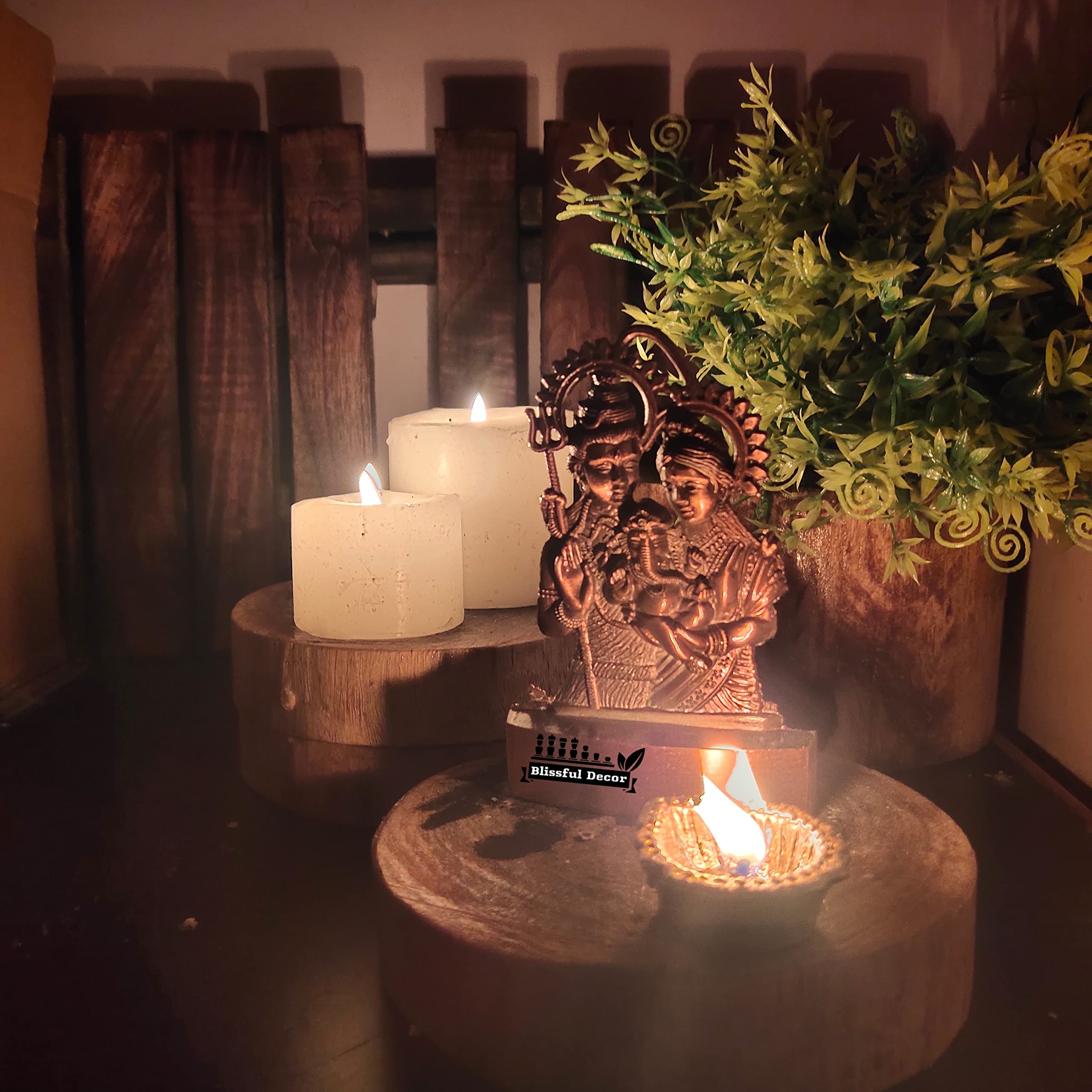 Blissful Decor Amishi Handicraft Metal Shiv parivar Statues | Copper Plated Shivji Parvati Ganesh Murti for Temple Pooja Home De