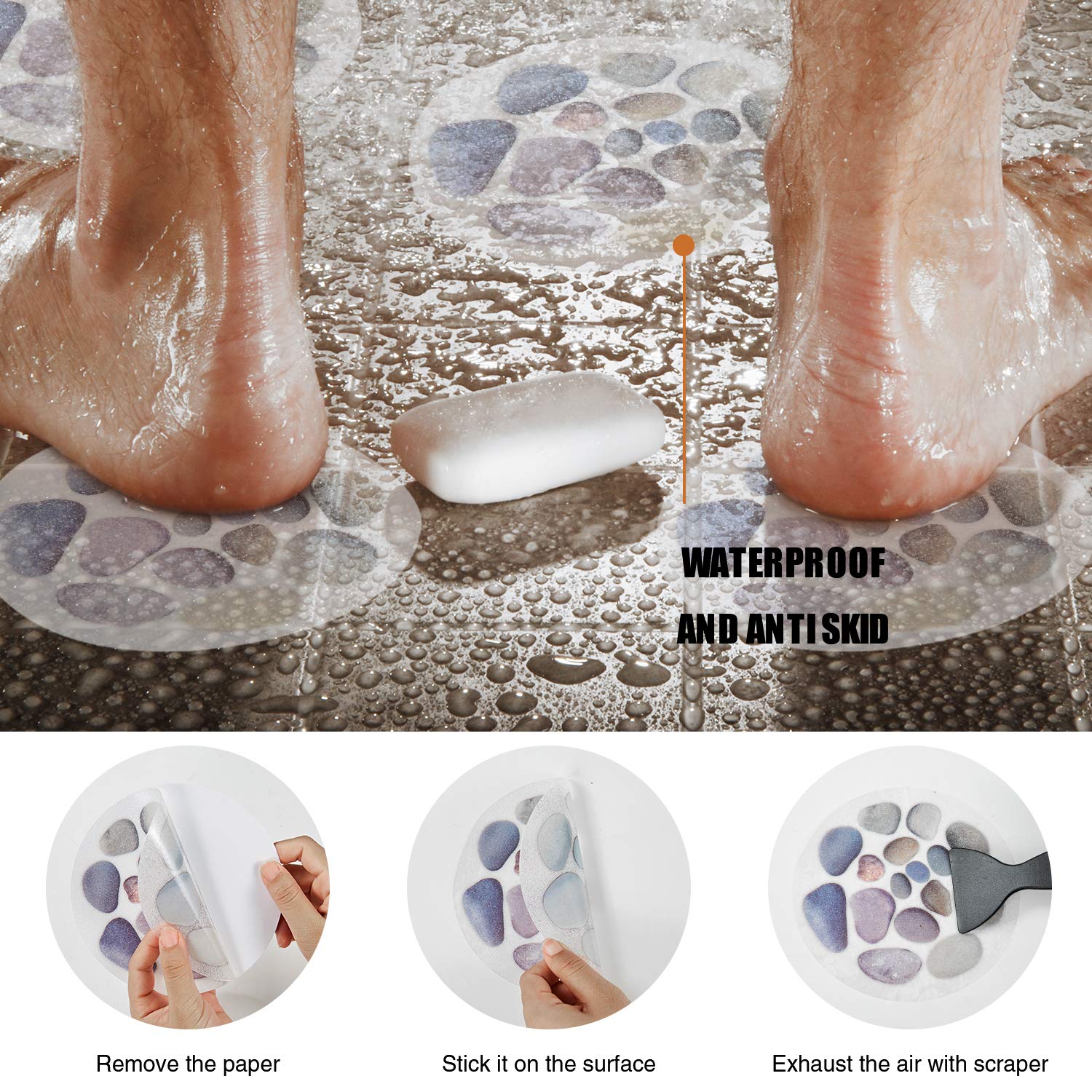 Secopad Non Slip Bathtub Stickers, 10 Pcs Large Cobblestone Adhesive Anti Slip Decal Threads For Shower And Bath Tub With Premiu