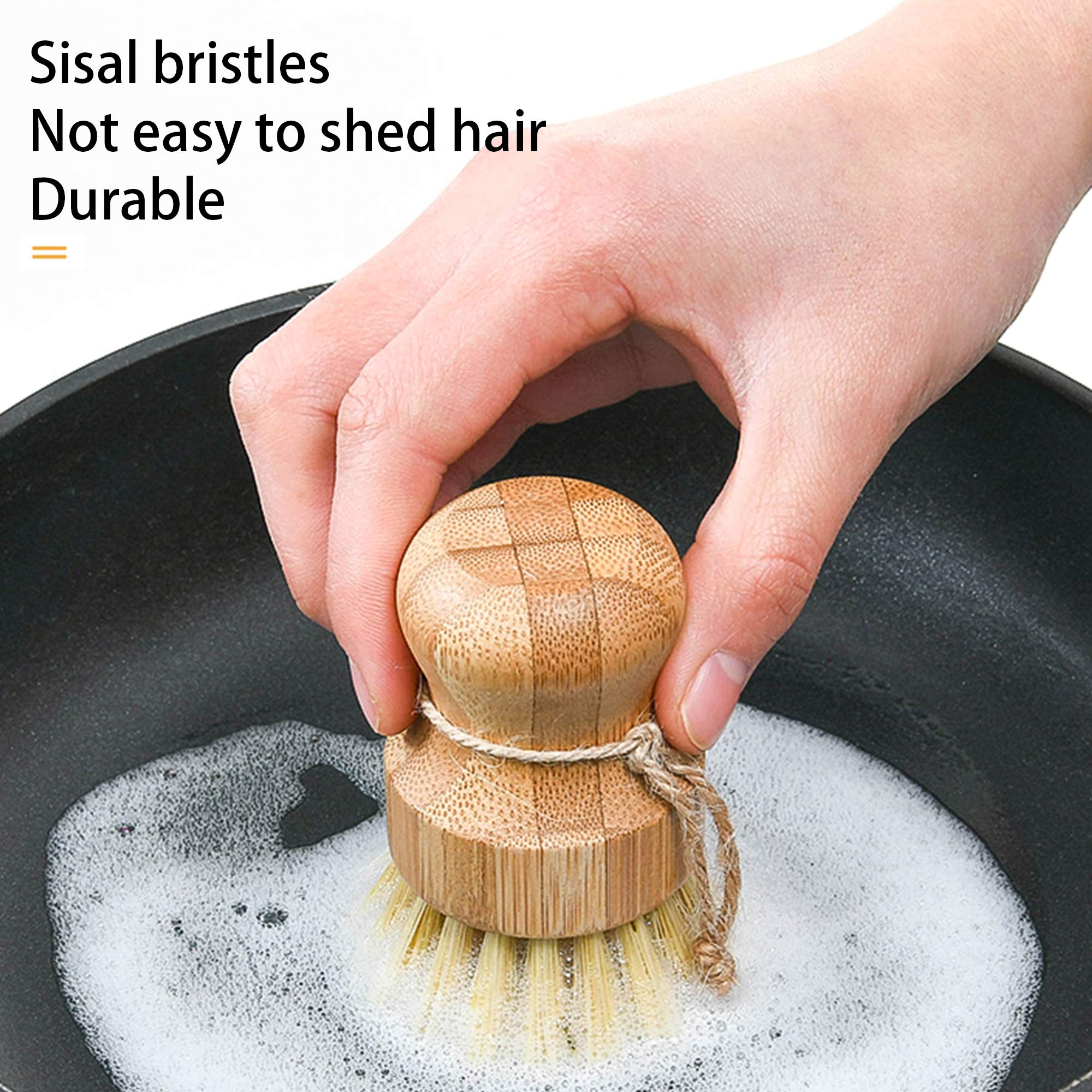 Natural Sisal Dish Washing Brush Bamboo Round Scrub Brush Pots Pans Vegetables Household Cleaning Brush (Sisal)