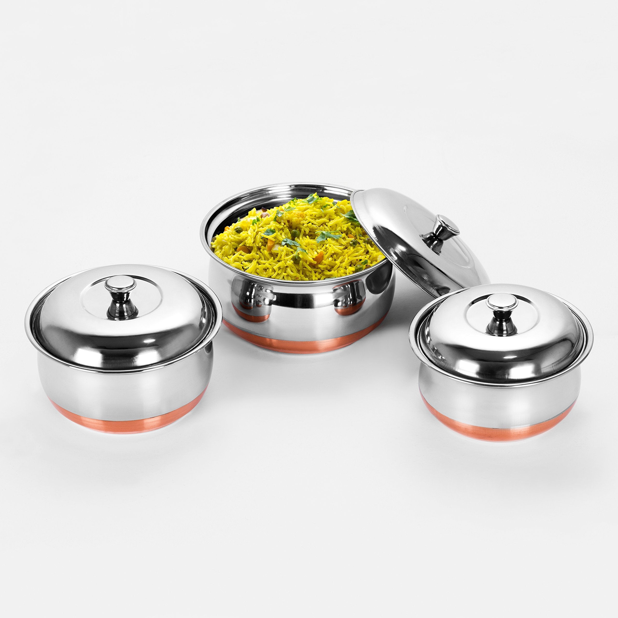 Sumeet Stainless Steel Copper Bottom Multipurpose Cook & Serve Handi With Lid - 3 Pcs Set