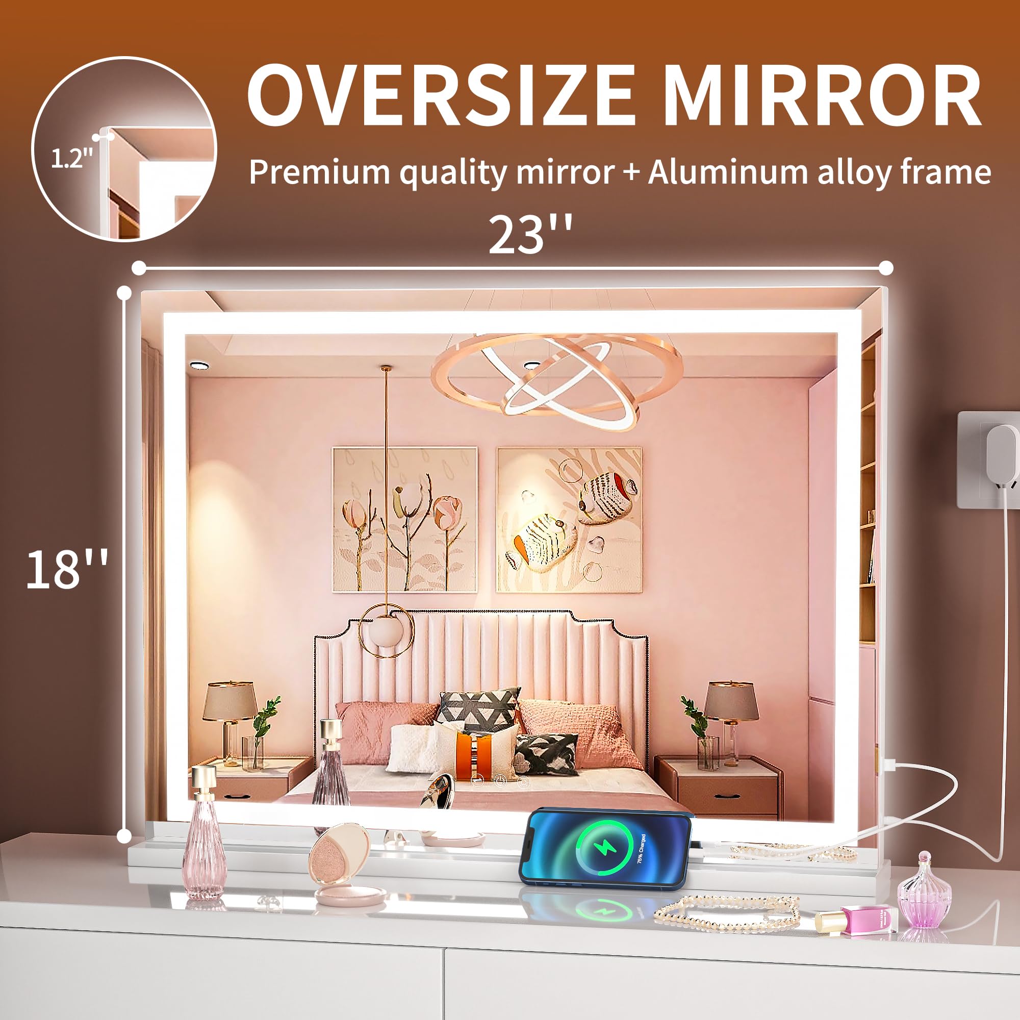 Hasipu Vanity Mirror With Lights, 32'' X 22'' Led Makeup Mirror, Lighted Makeup Mirror With Dimmable 3 Modes, Touch Screen Contr