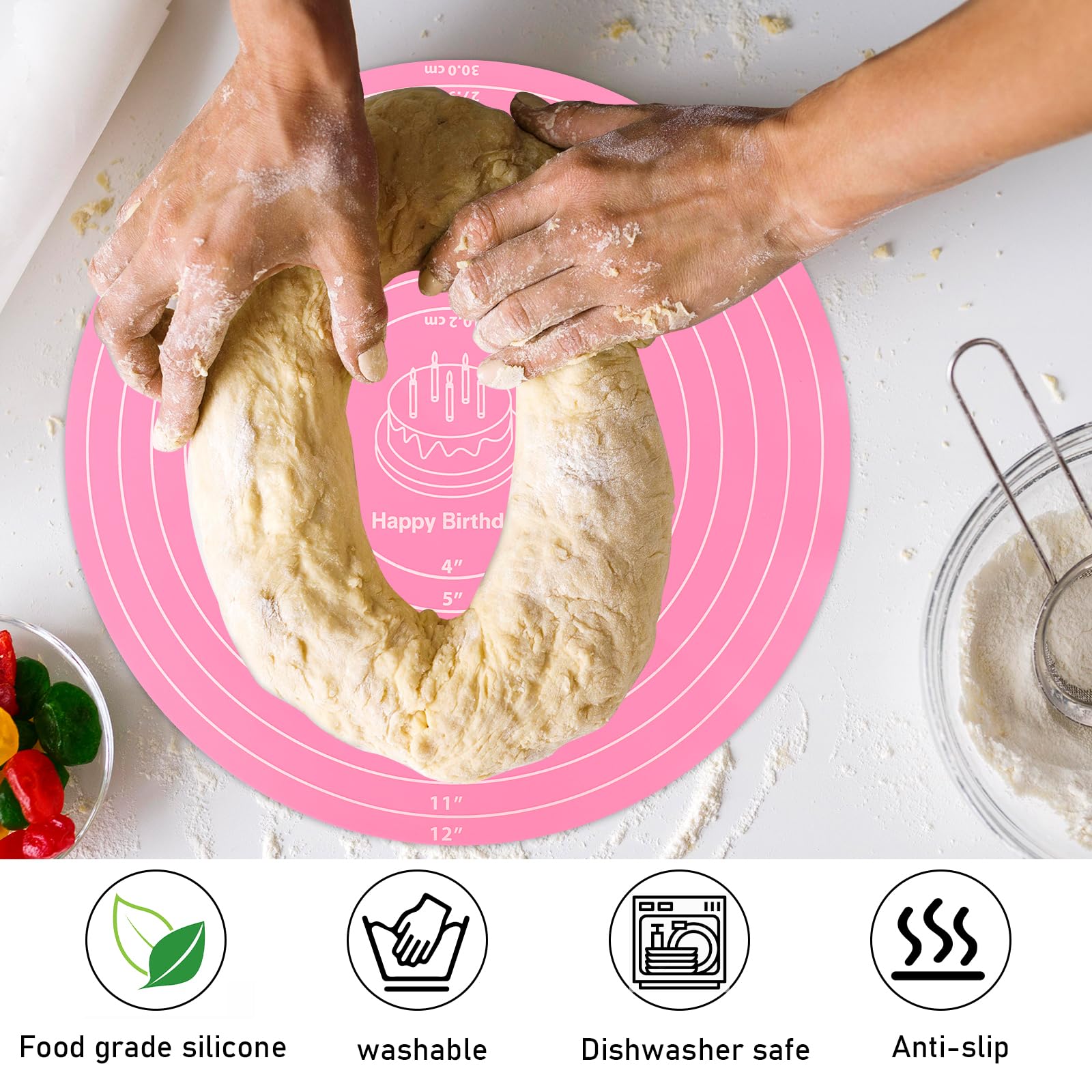 Silicone Baking Mat Cake Mat Round Silicone Baking Mat With Measurements For Cake Turntable Stand Pastry Baking Sheet, Non-Stick