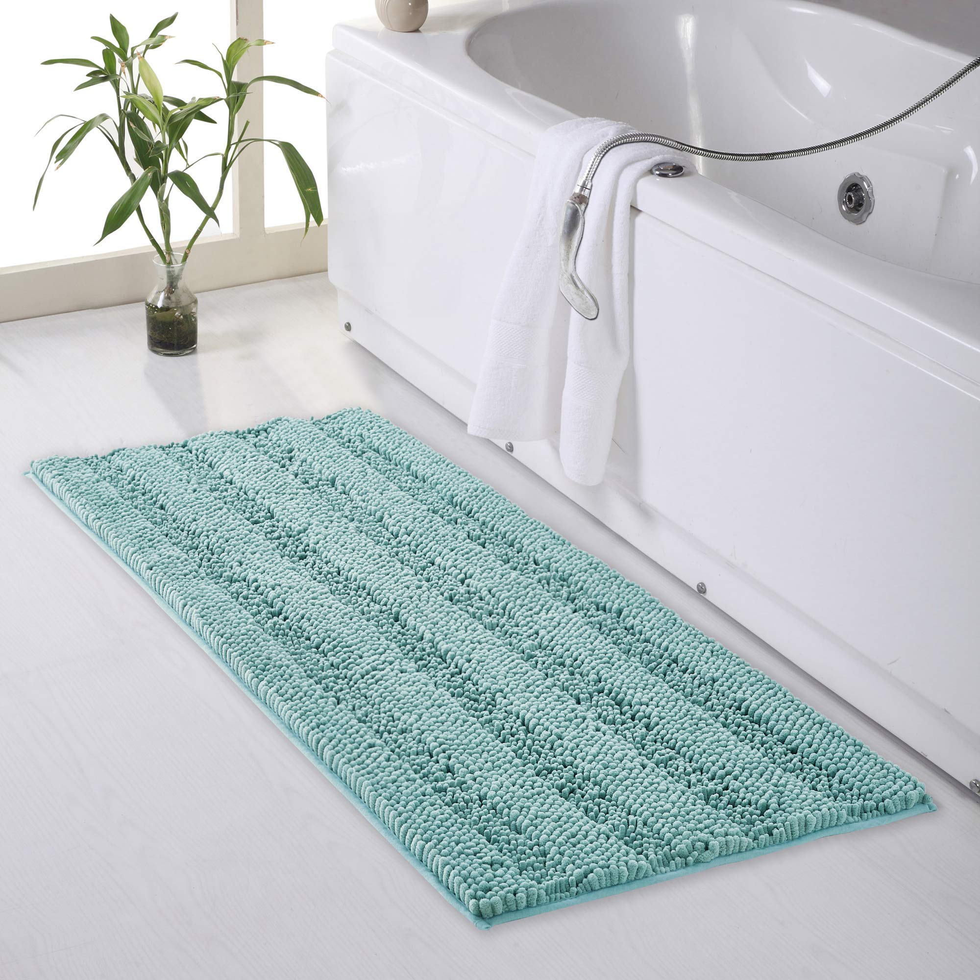Water Absorbent Bath Mat - Soft Bathroom Rugs Non-Slip Set Decor Quick Drying Thick Shaggy Chenile Shower Carpet For Toilet Tub