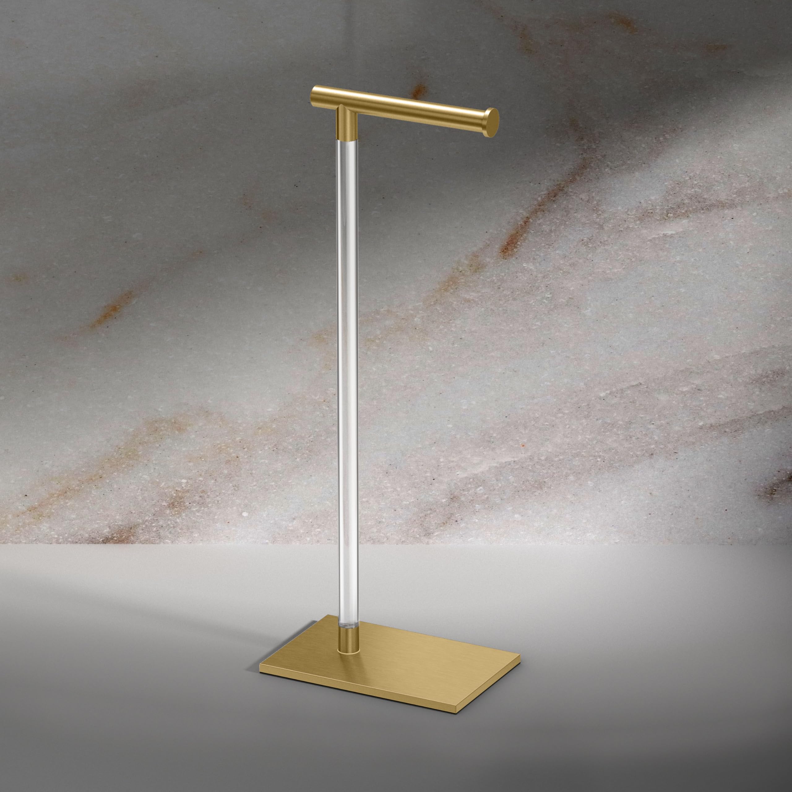 Gatco 1331B Modern Rectangle Base Freestanding Toilet Paper Holder 22.25 Brushed Brass/Acrylic With Weighted Base