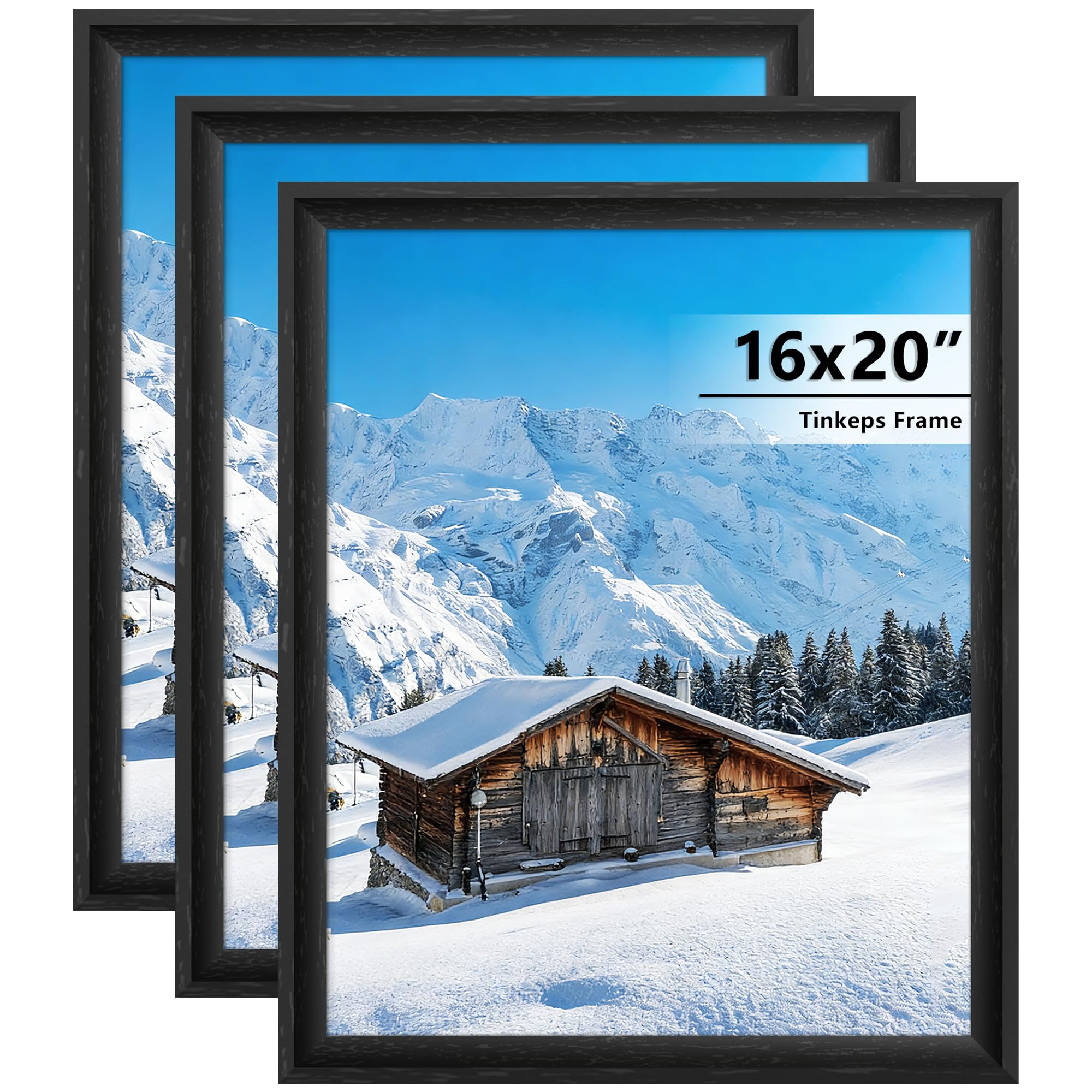 Tinkeps 16x20 Frames Black Set of 3, Rustic 16 x 20 Poster Frame for Home Decor, gallery, Artwork, Horizontal or Vertical Wall M