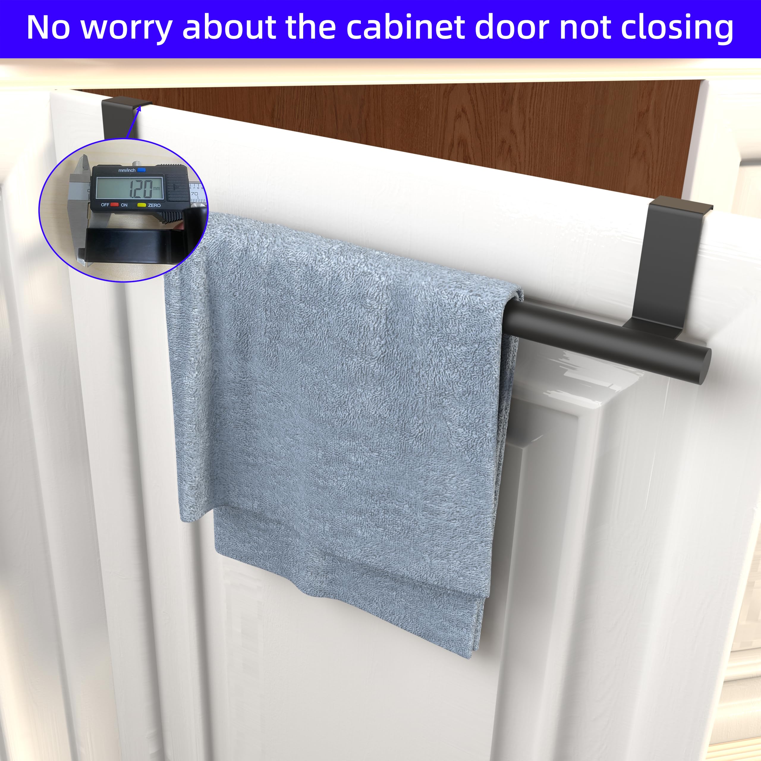 Qflushor Over Cabinet Towel Bar, 14' Stainless Steel Dish Towel Holder For Cabinet Door, Black, 2 Pack