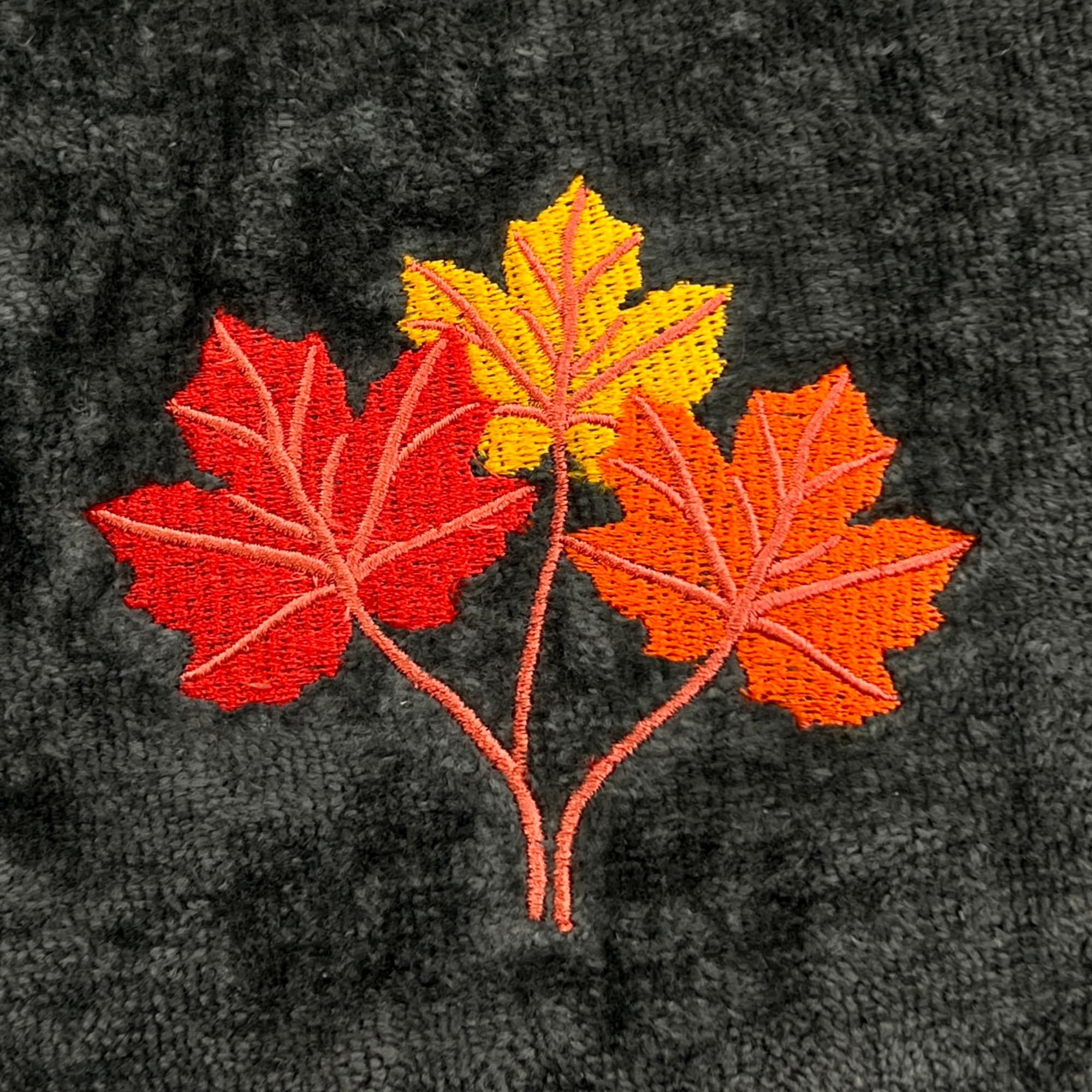 Harvest Fall Hand Towels: Plush Dark Grey Gray Cotton Towels With Autumn Leaf Design Set Of 2, 16'' X 25'' Inch