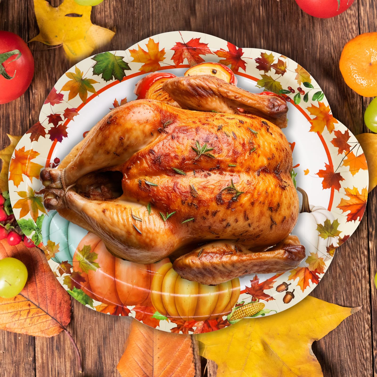 ceiba tree Friendsgiving Oval Paper Plates 30Pcs Pumpkin Thanksgiving Dinner Plates Disposable Dinnerware Party Supplies Fall Au