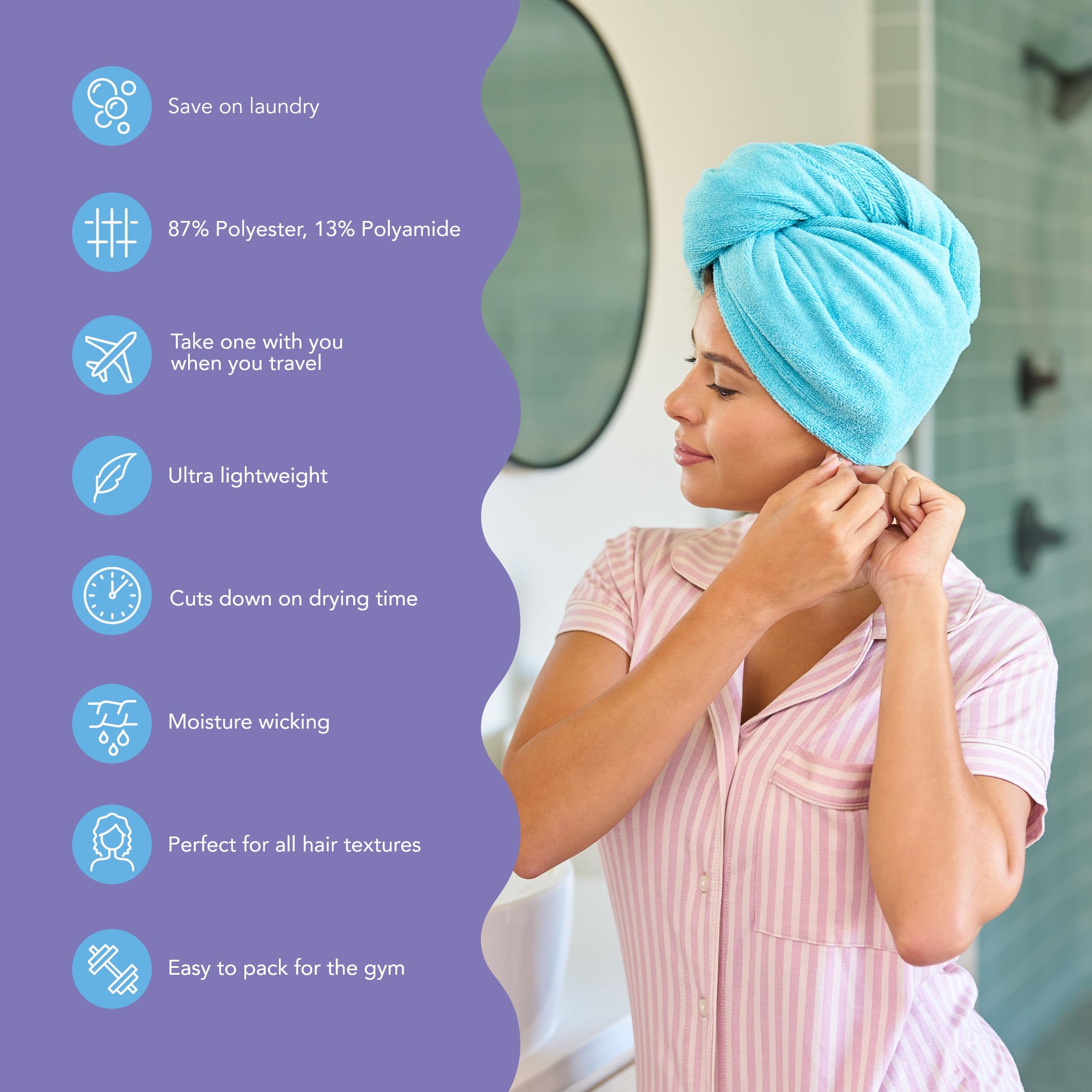 Turbie Twist 2-Pack Microfiber Hair Towel for Beauty, Travel, Gifting - Wrap Turban for Straight, Wavy & Curly Hair - Premium Pe