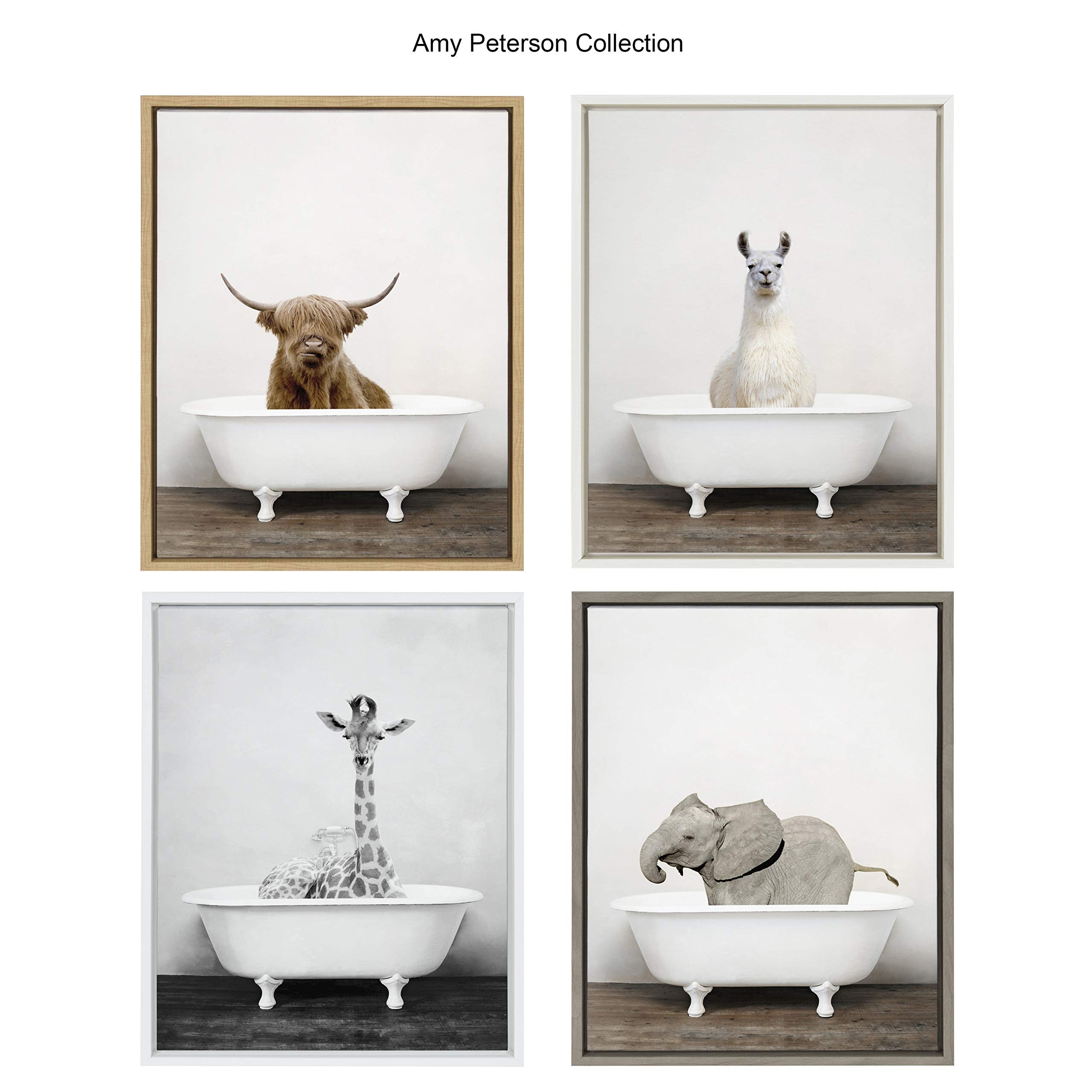 Kate and Laurel Sylvie Highland Cow in Tub Color Framed Canvas Wall Art by Amy Peterson  18x24 Natural  Chic Animal Art for Wall