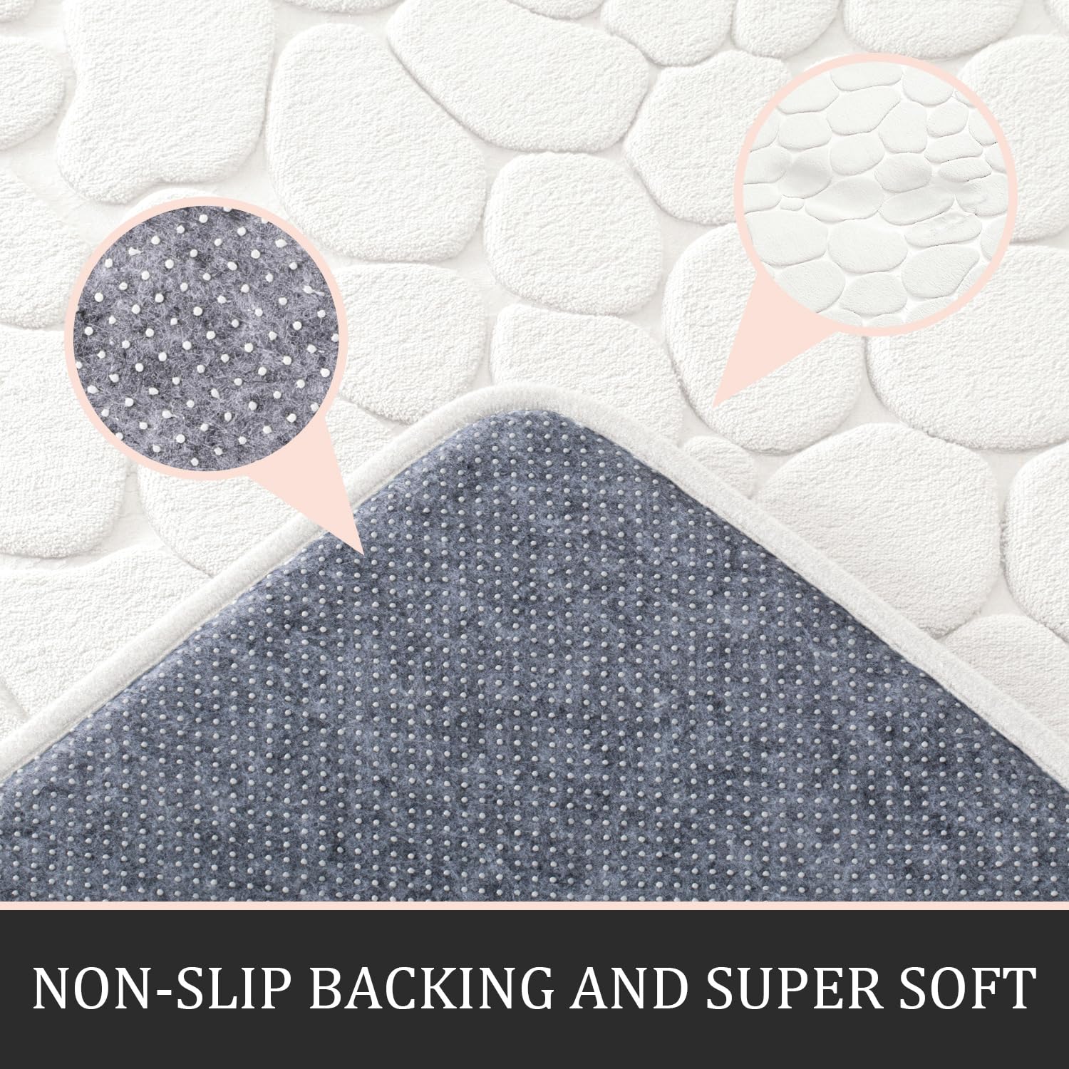Yihouse Bathroom Rugs Sets 5 Piece, Cobblestone Memory Foam Bathroom Mats Set Extra Thick, Non Slip Bath Mats For Bathroom, Wate