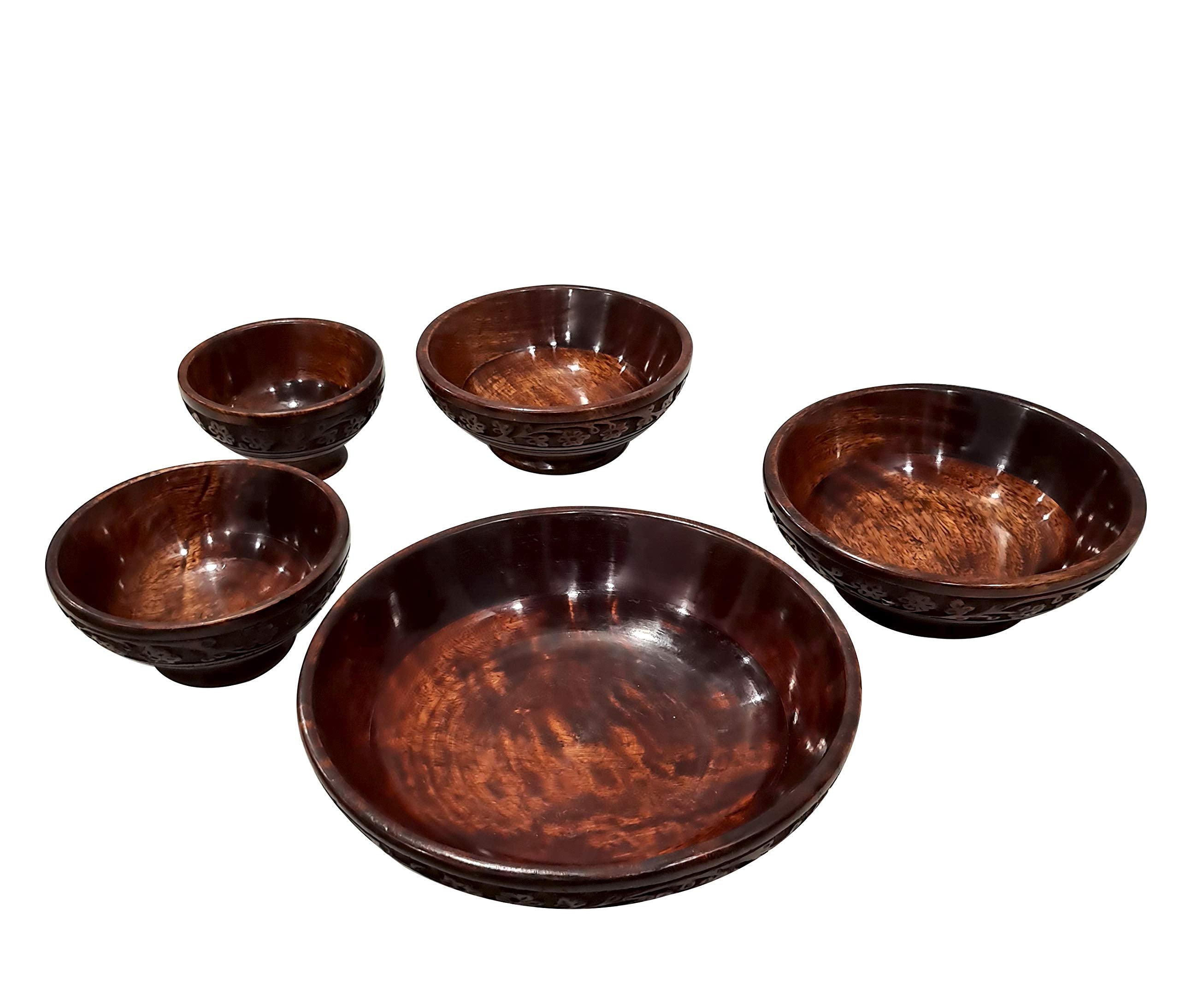 Collectiblesbuy Decorative Rustic Hand Carved Wooden Serving Bowl Kitchen Dining Accessory Housewarming Bowl Set Breakfast Dinne