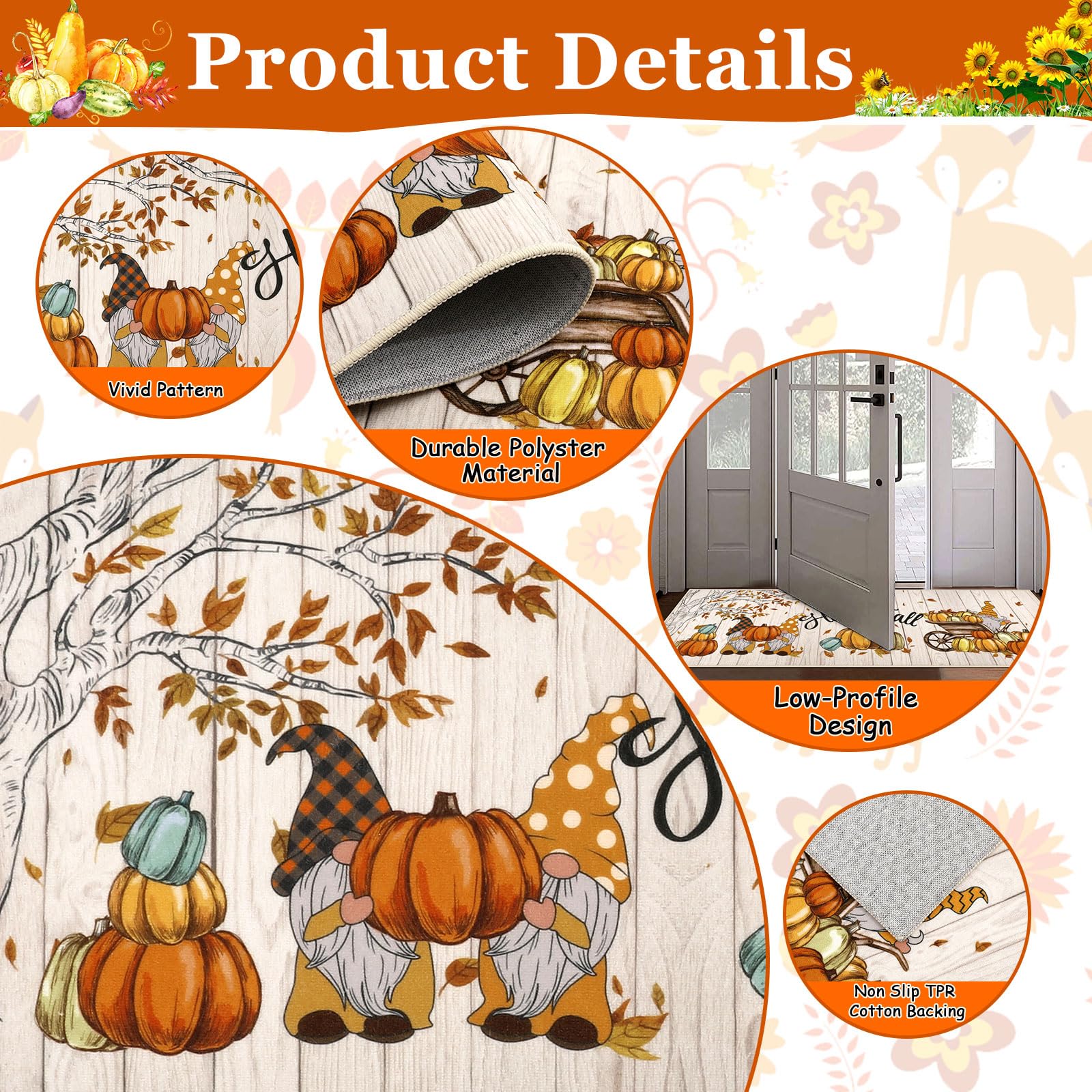 U Artlines Fall Kitchen Rugs with Runner Sets 3 Piece Farmhouse Pumpkin Seasonal Harvest Holiday Party Rugs and Mats Non Skid W