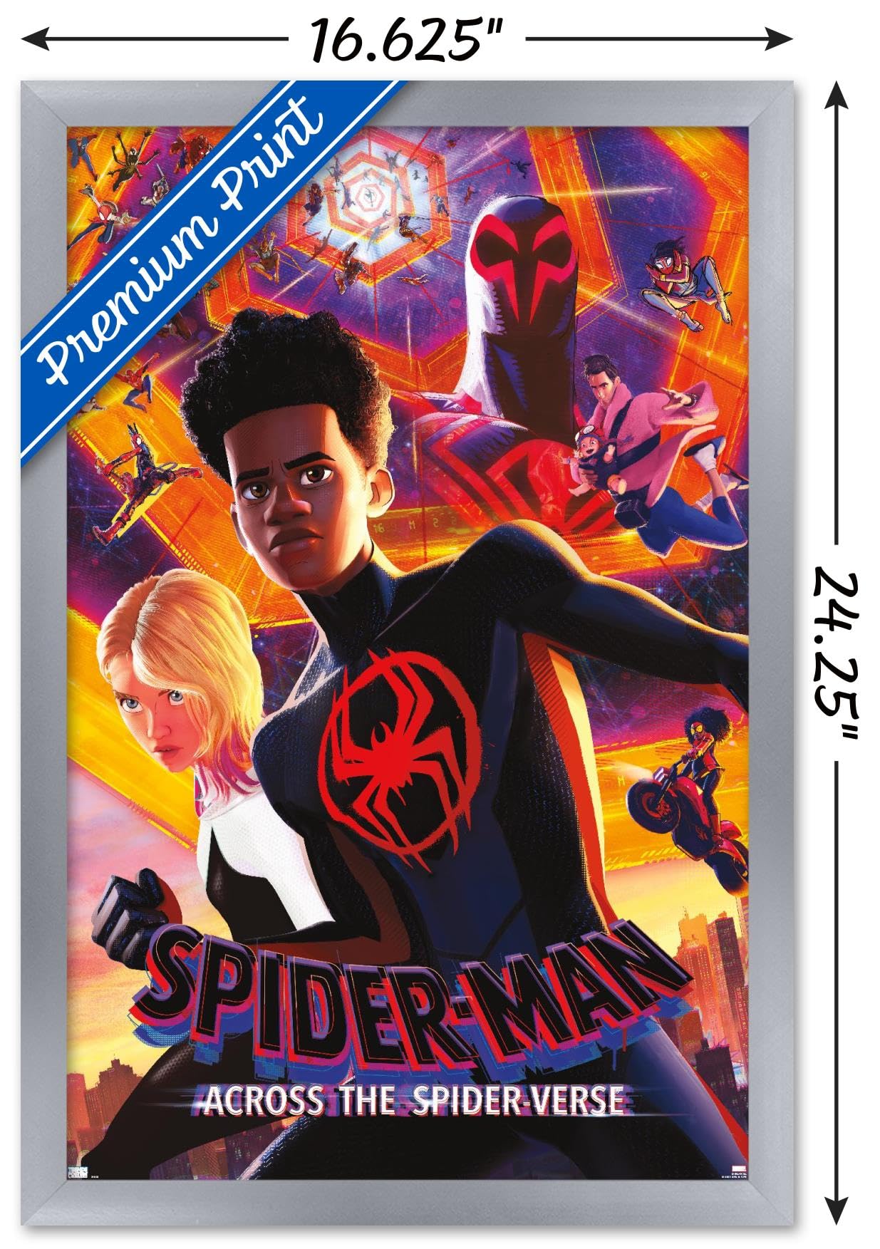 Trends International Marvel Spider-Man: Across The Spider-Verse - Group One Sheet Wall Poster, 14.72'' X 22.37'', Silver Framed