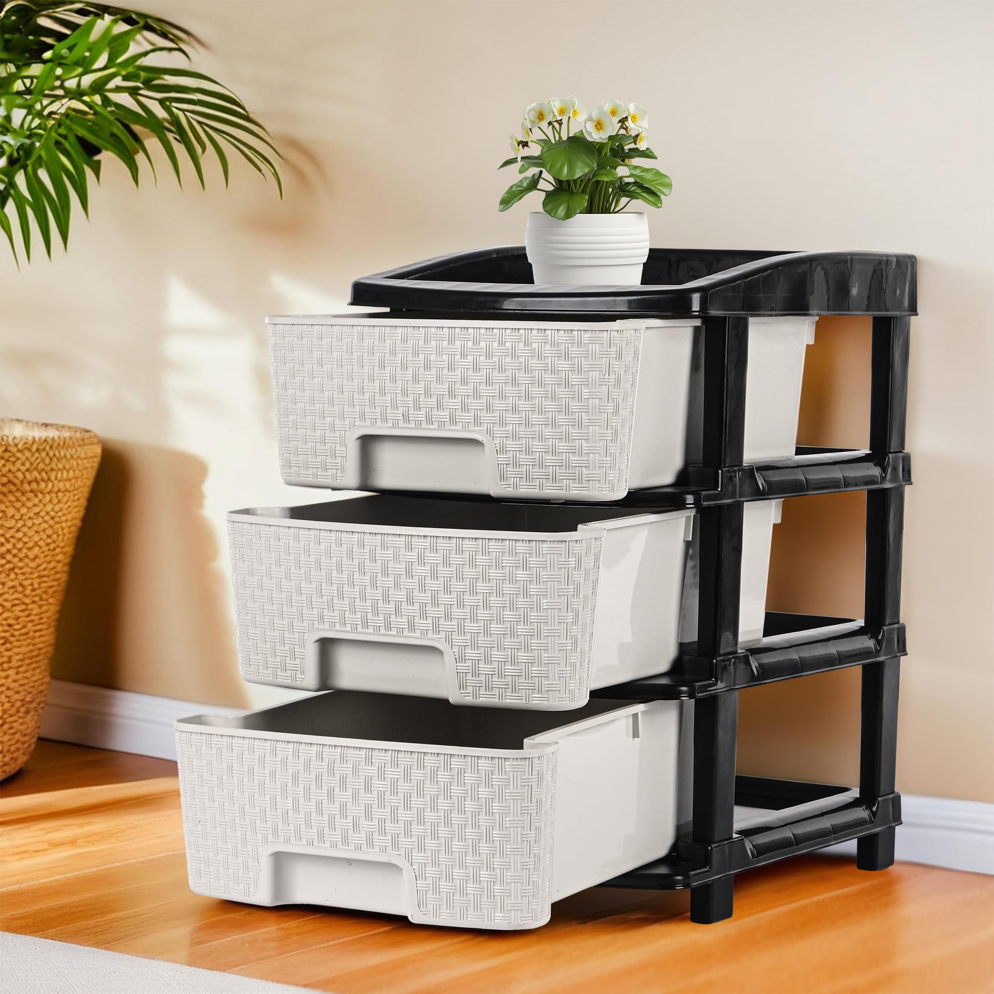 Heart Home MultiPurpose 3Layer Plastic Drawer Storage Organiser | Durable & Modular Kitchen & Toy Organizer For Kids Room, Off