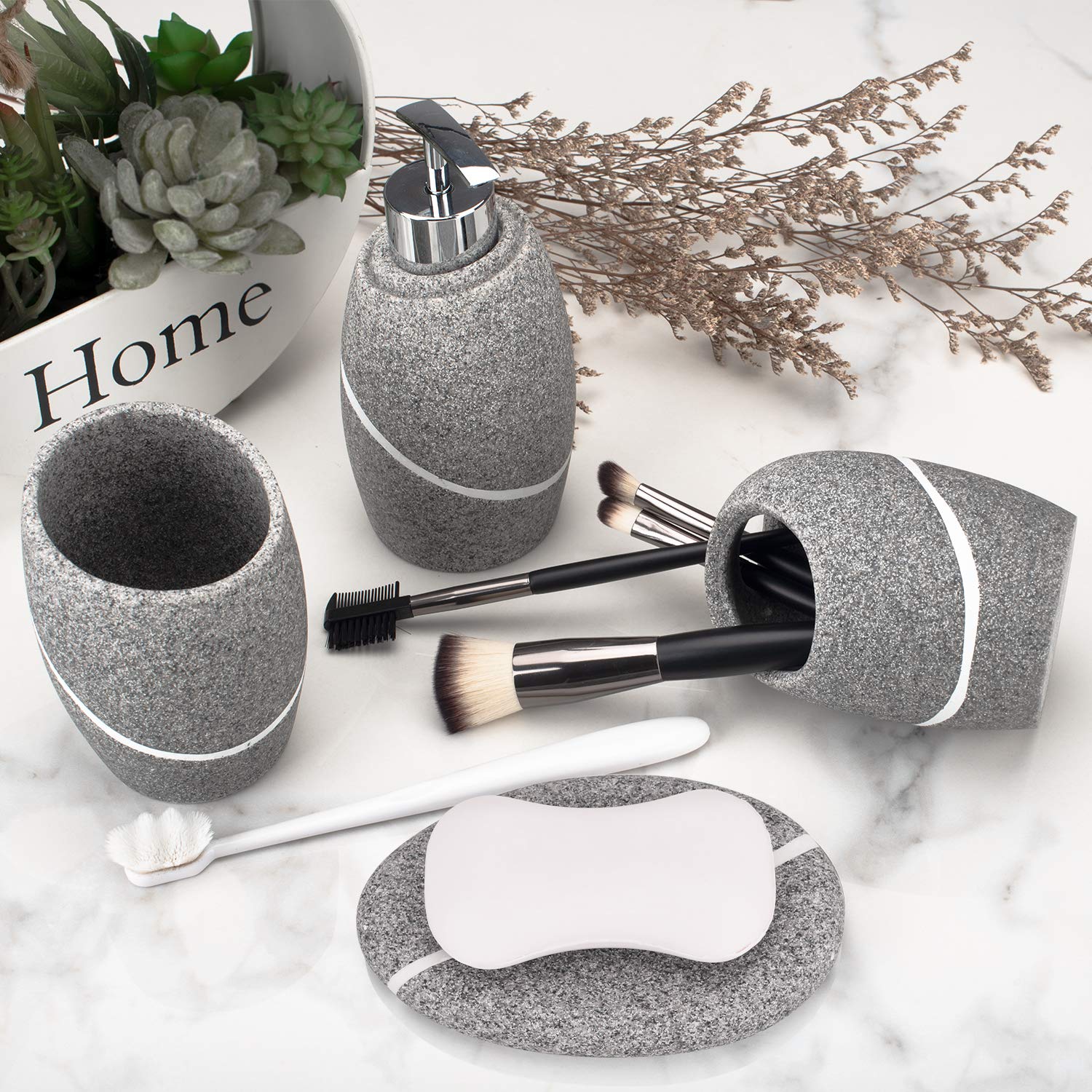 Bathroom Accessory Set,4 Pieces Bathroom Decor Accessories Complete Set Vanity Countertop Accessory Set,Includes Bathroom Soap D