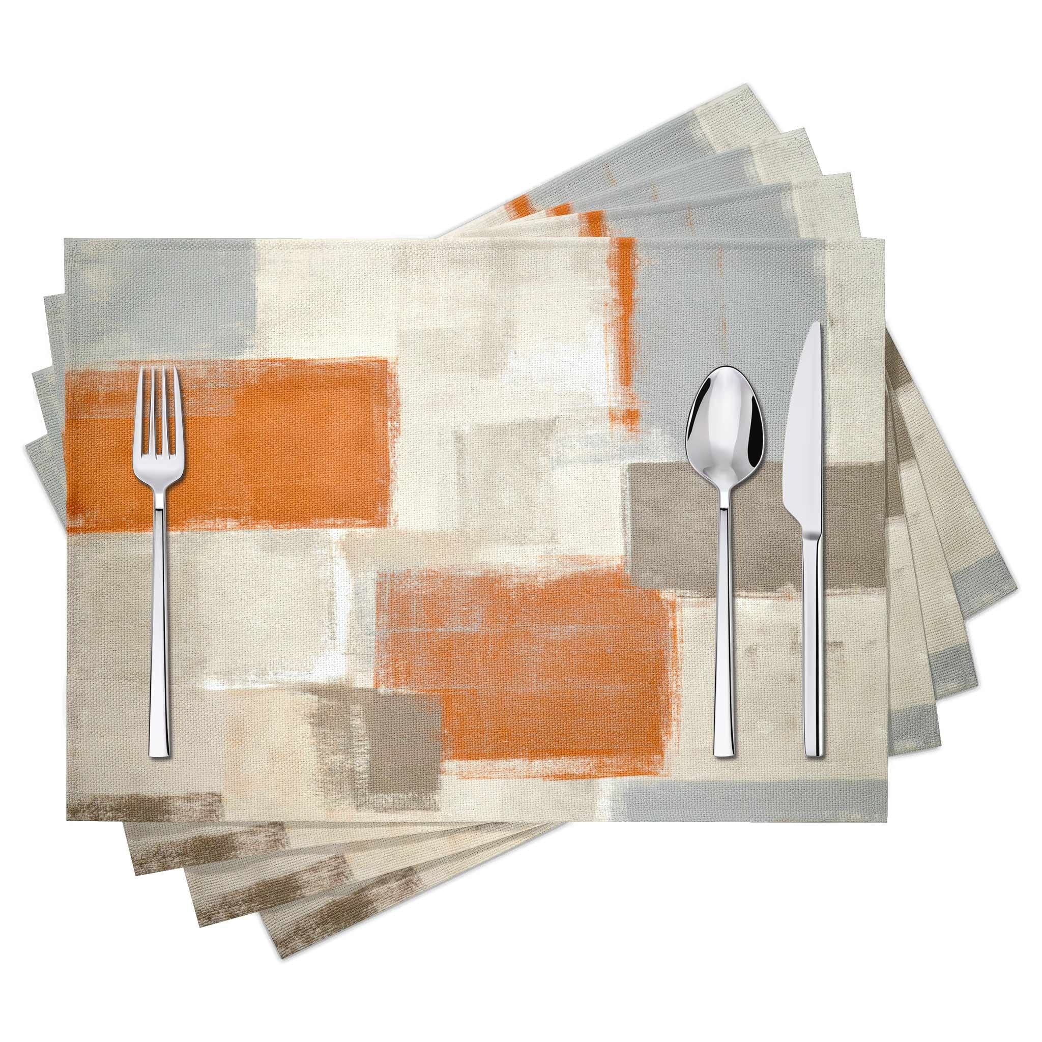 Modern Art Placemats Set Of 4 Orange Abstract Painting Place Mats Washable Linen Beige Placemat For Kitchen Dining Table Home Pa