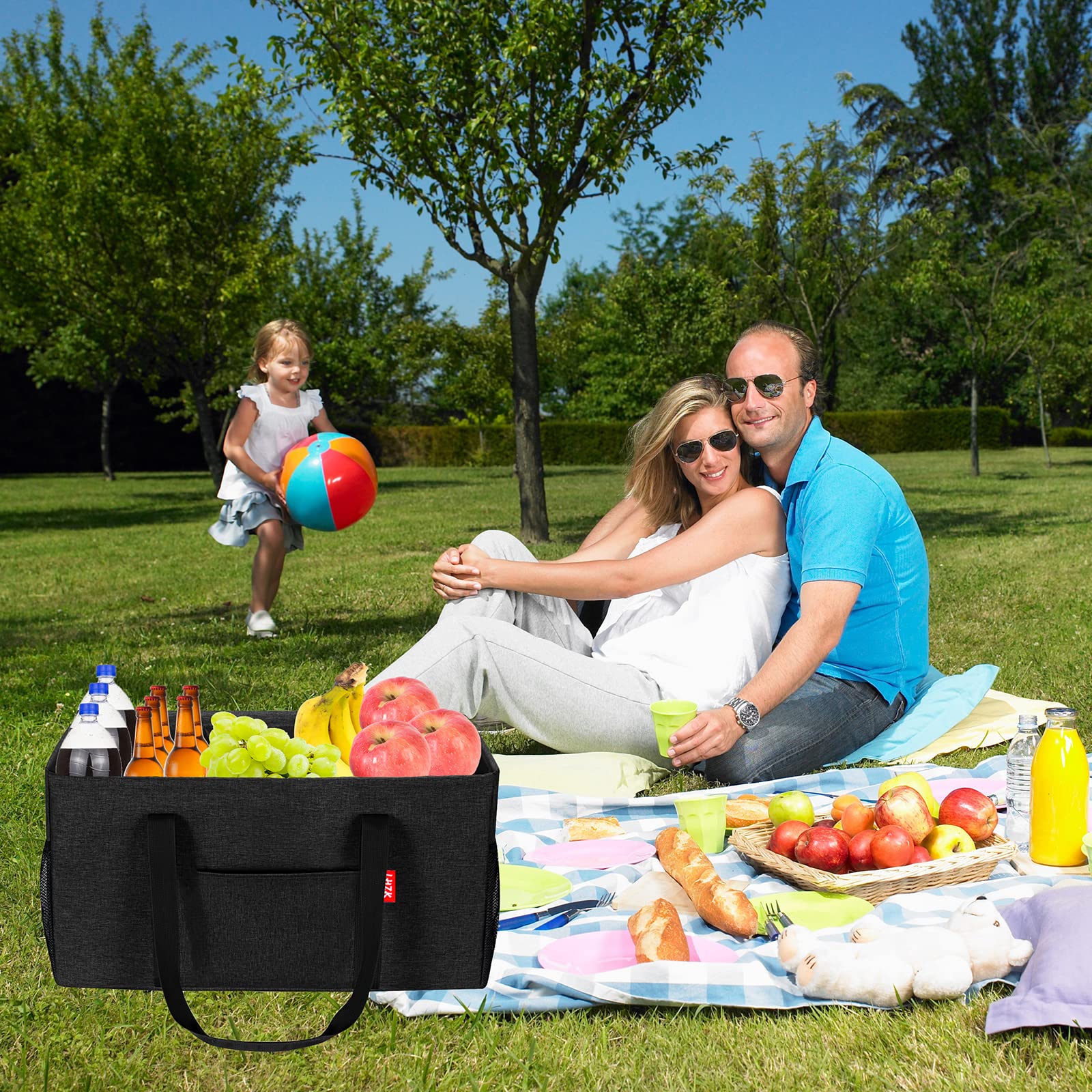 Lhzk Standing Extra Large Utility Tote Bag With Metal Wire Frame And The Sides Rinforced, Large Collapsible Tote (Black)