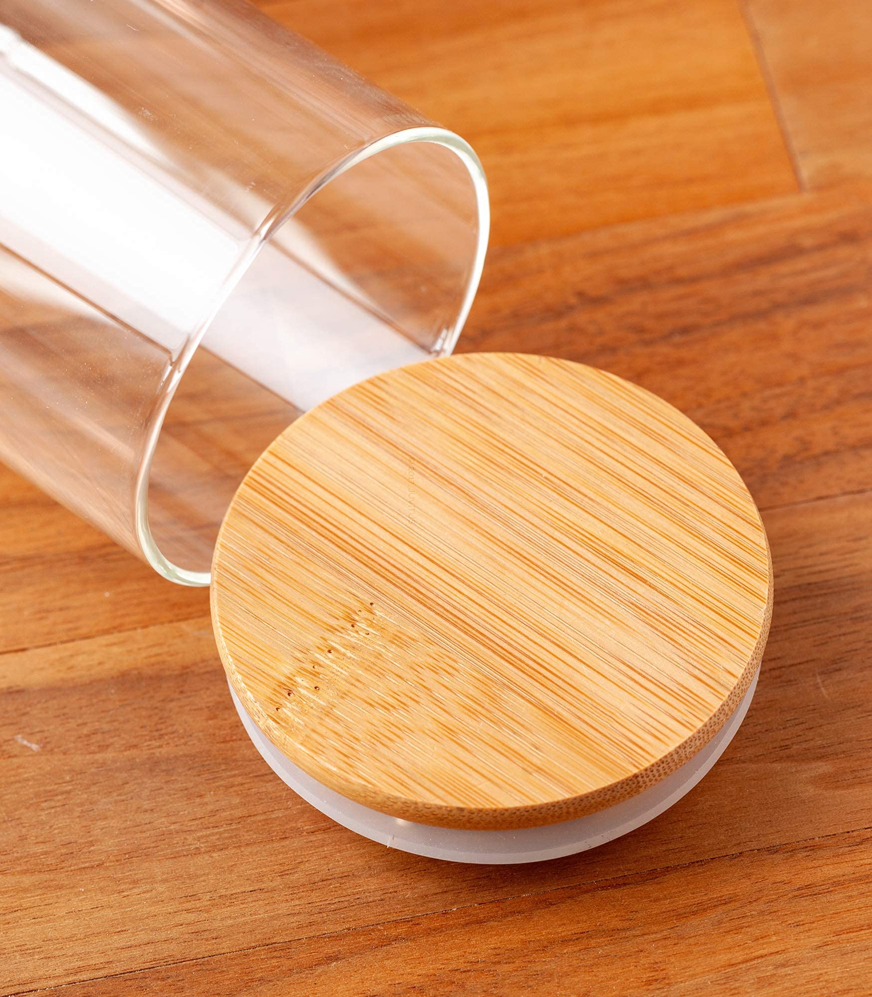 Juvitus 10 Oz Clear Glass Jar With Bamboo Silicone Sealed Lid (4 Pack)