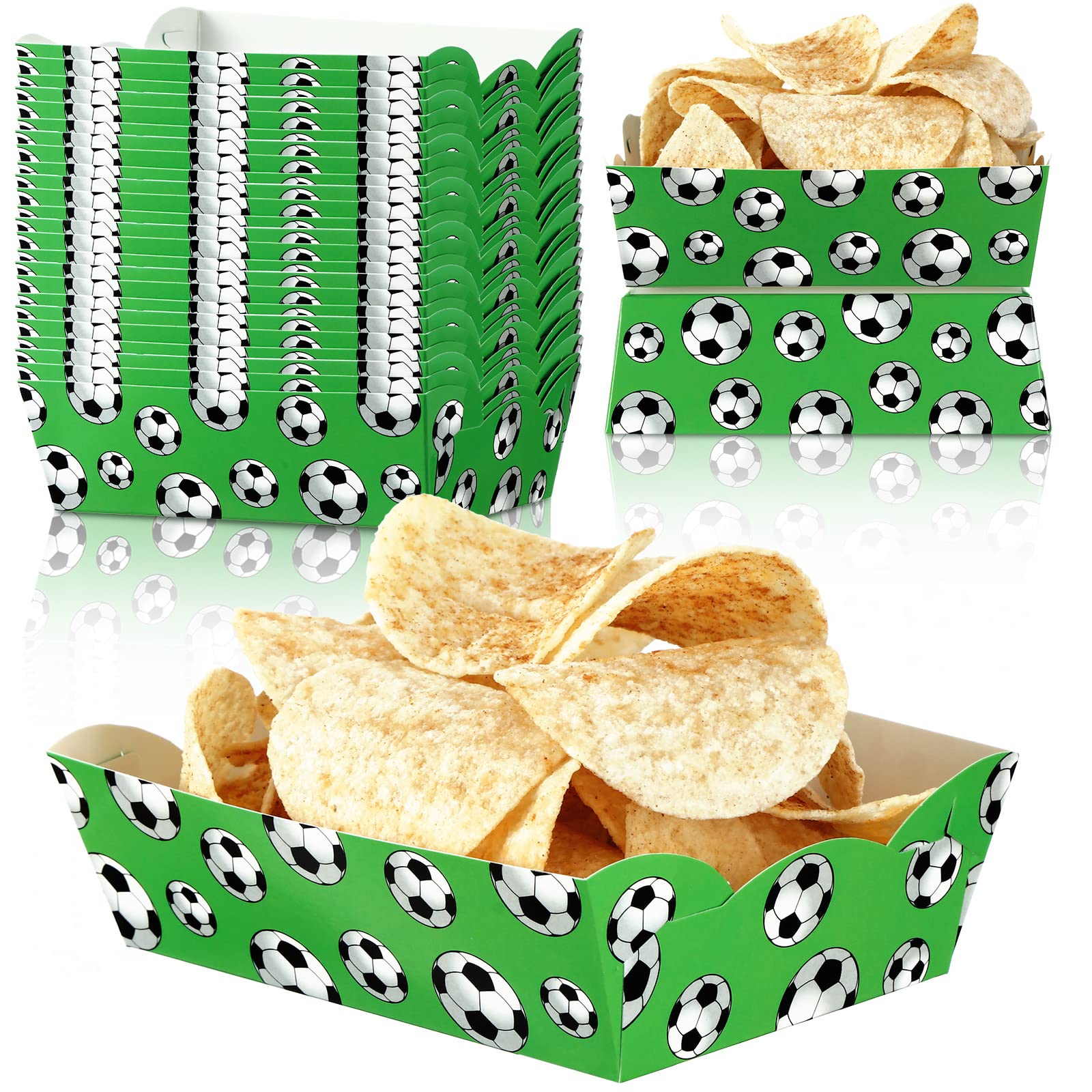 Cunhill 60 Pack Soccer Party Decorations Soccer Birthday Decorations Paper Serving Tray Food Boats Paper Food Tray for Concessio