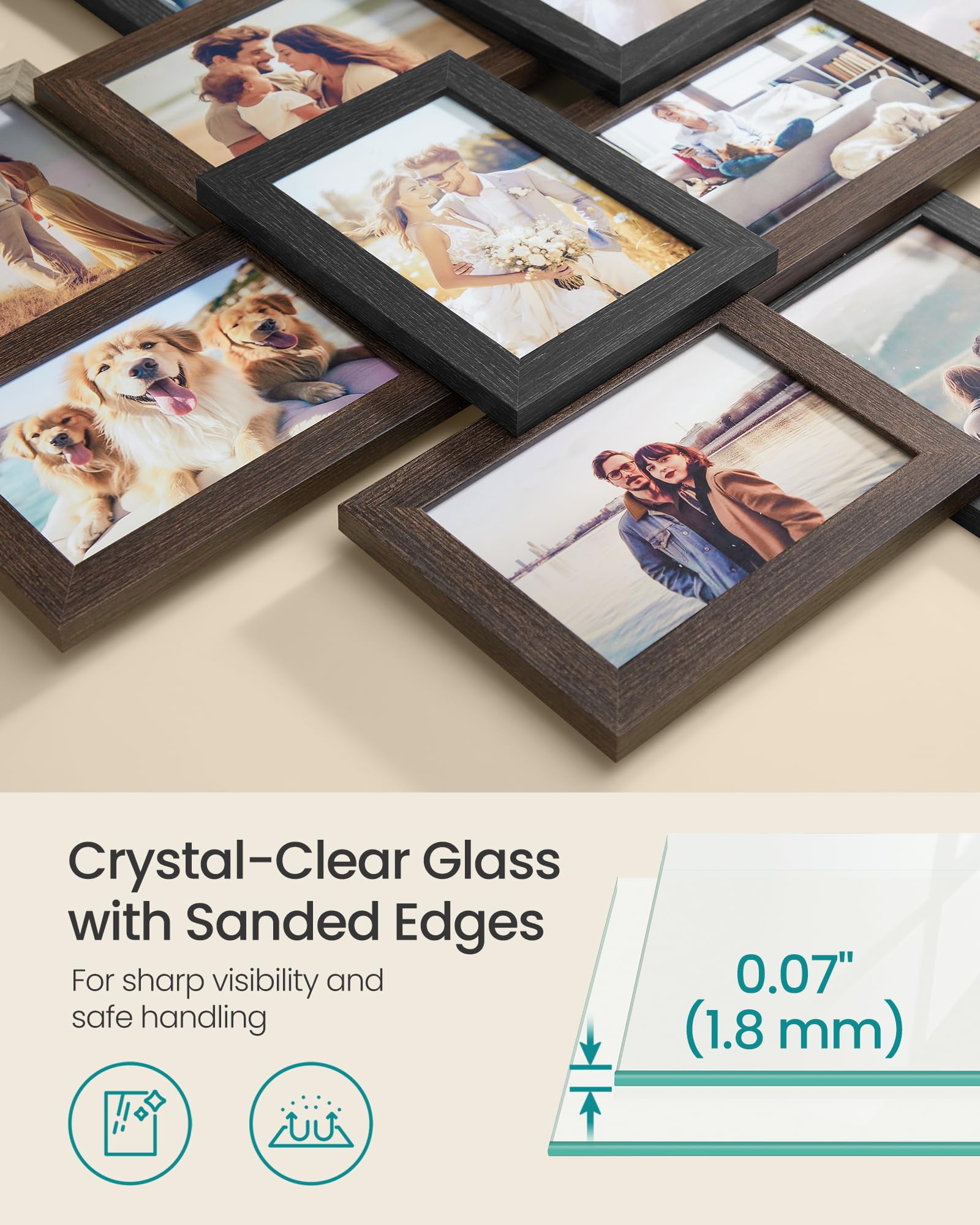 SONGMICS 4x6 Collage Picture Frames, 12-Pack Photo Collage Frame for Wall Decor, Glass Front, Assembly Required,Christmas Gift,