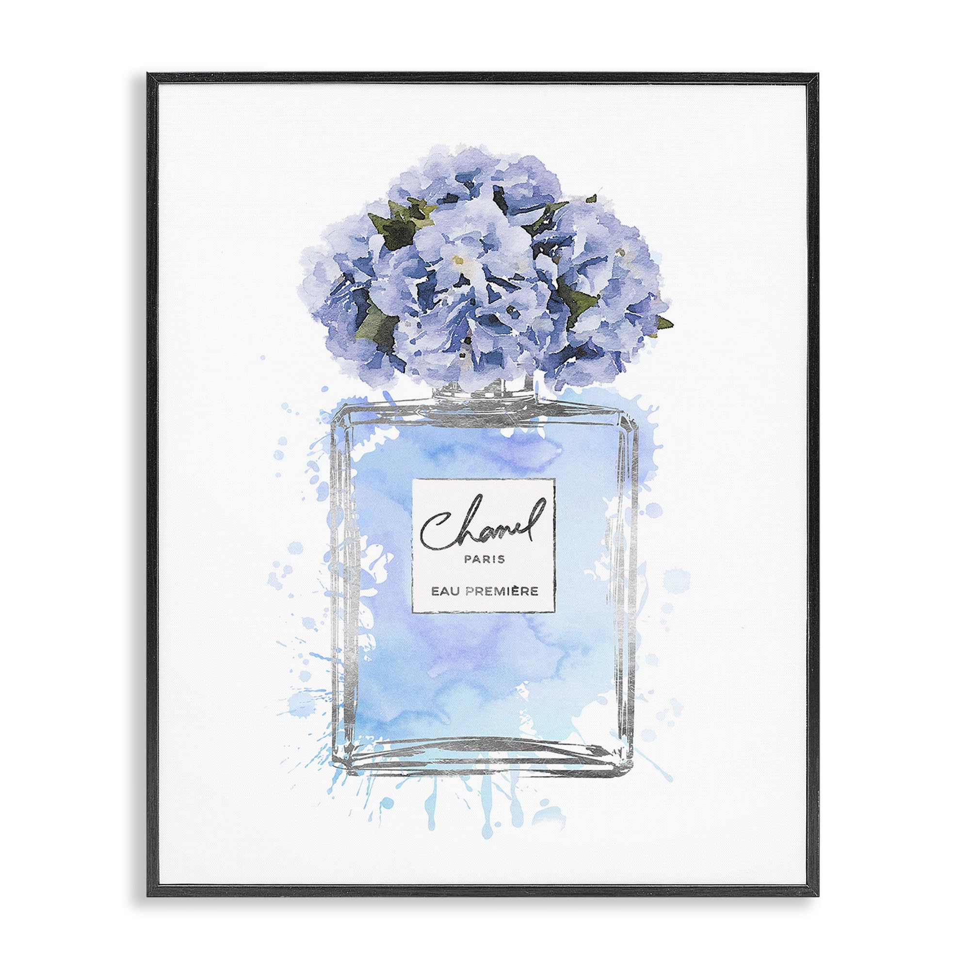 Stupell Industries Blue Flowers Perfume Bottle, Framed Giclee Art, Black, 24 x 30 Inches, Easy to Hang and Sturdy, Made in USA