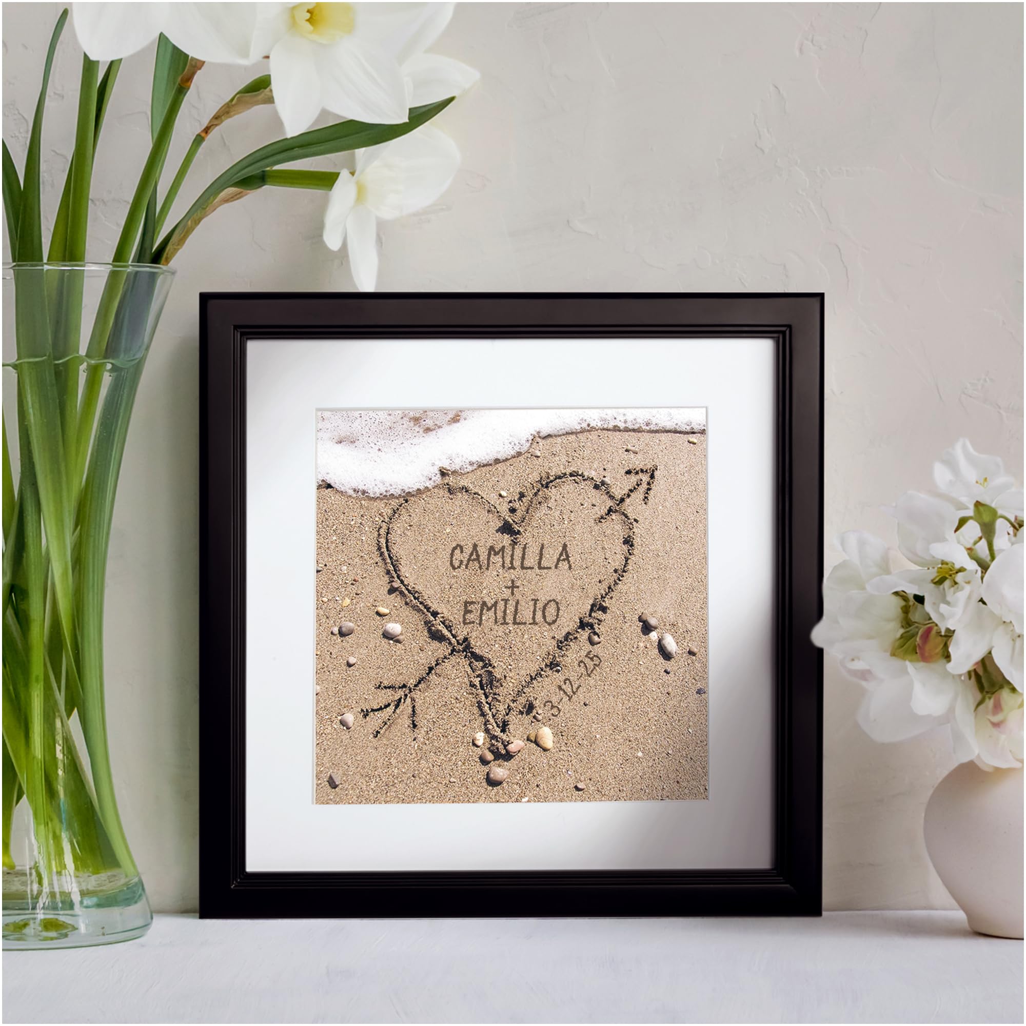 Let's Make Memories Personalized Heart in Sand Framed Print - For Couples - Newlyweds - Weddings