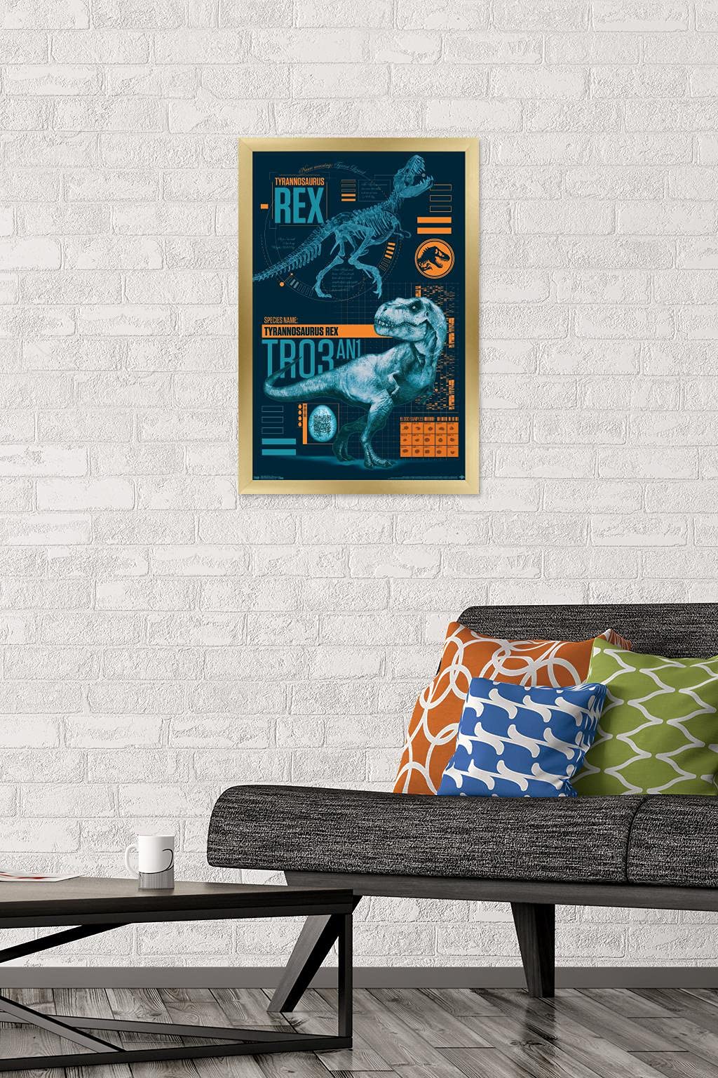 Trends International Jurassic World: Fallen Kingdom - T-Rex Wall Poster, 14.725'' X 22.375'', Gold Framed Version